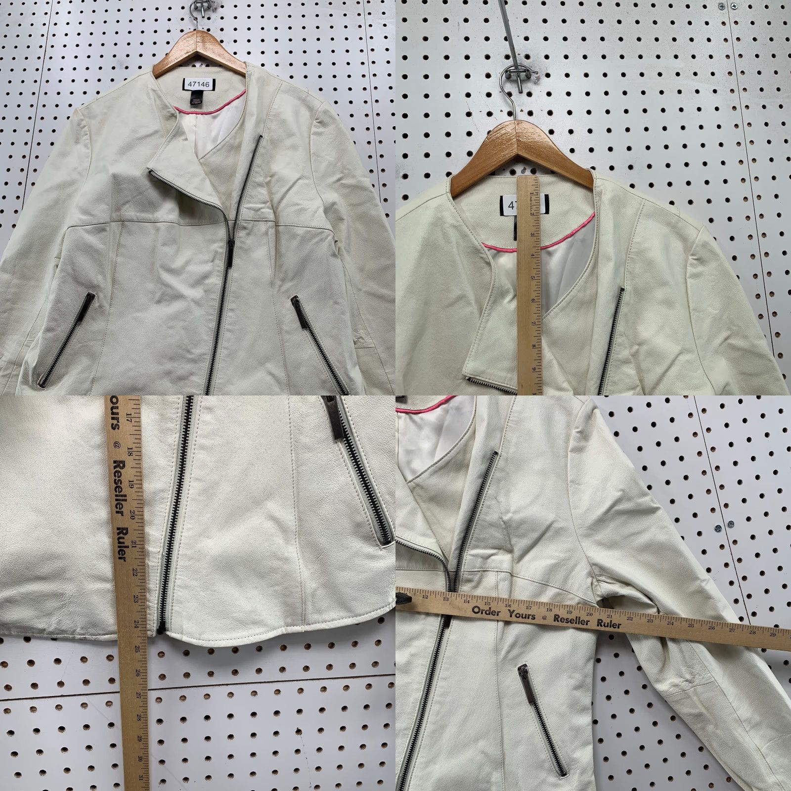 Victoria's Secret Victoria's Secret Leather Motorcycle Jacket Womens XL White Slant Zip Biker Size XL / US 12-14 / IT 48-50 - 9 Thumbnail