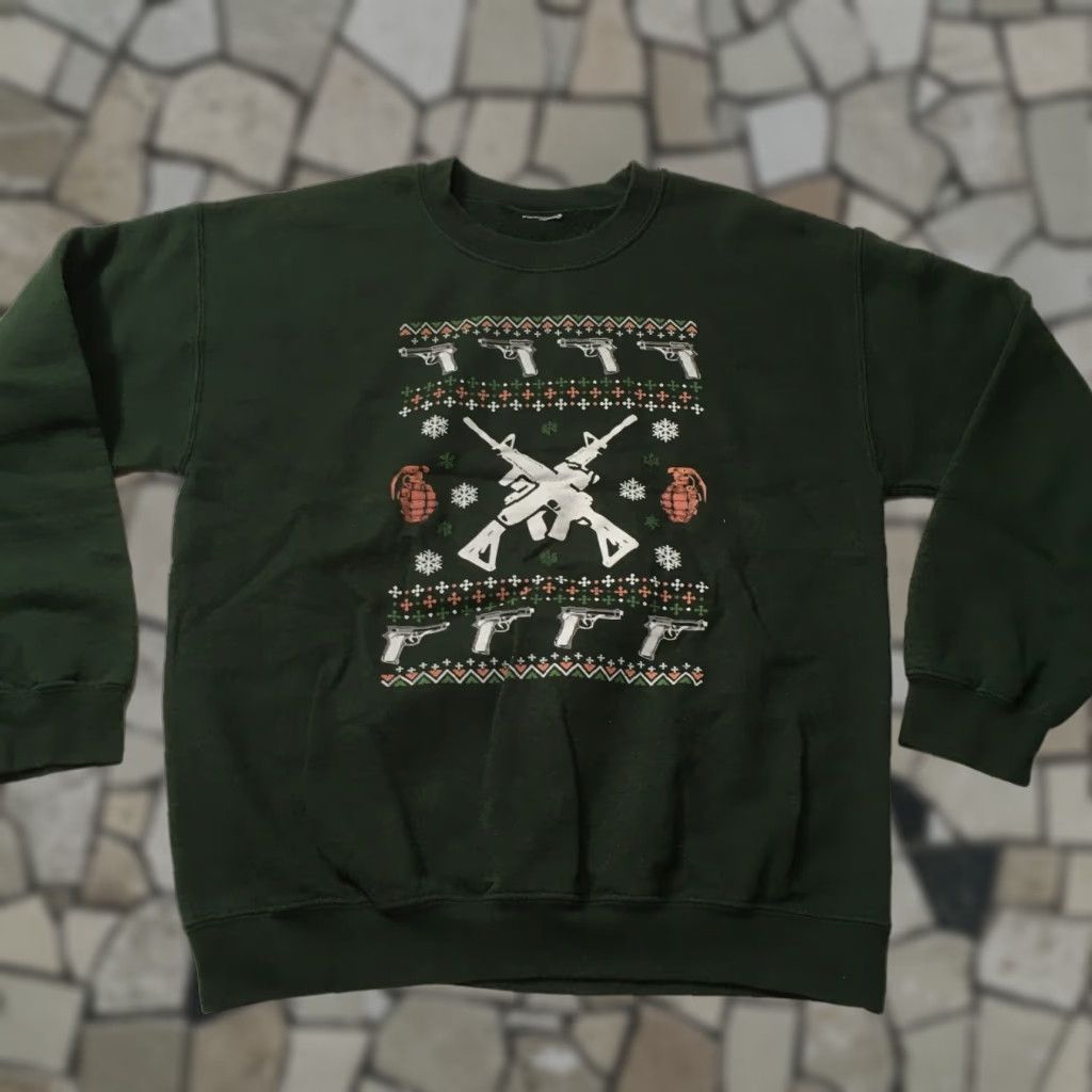 Vintage FREEDOM AK-47 RIFLE handguns HOODIE PULLOVER Green Short Sleeve Sweatshirt Mens M Cotton Heritage Pullover Shirt Size US M / EU 48-50 / 2 - 1 Thumbnail