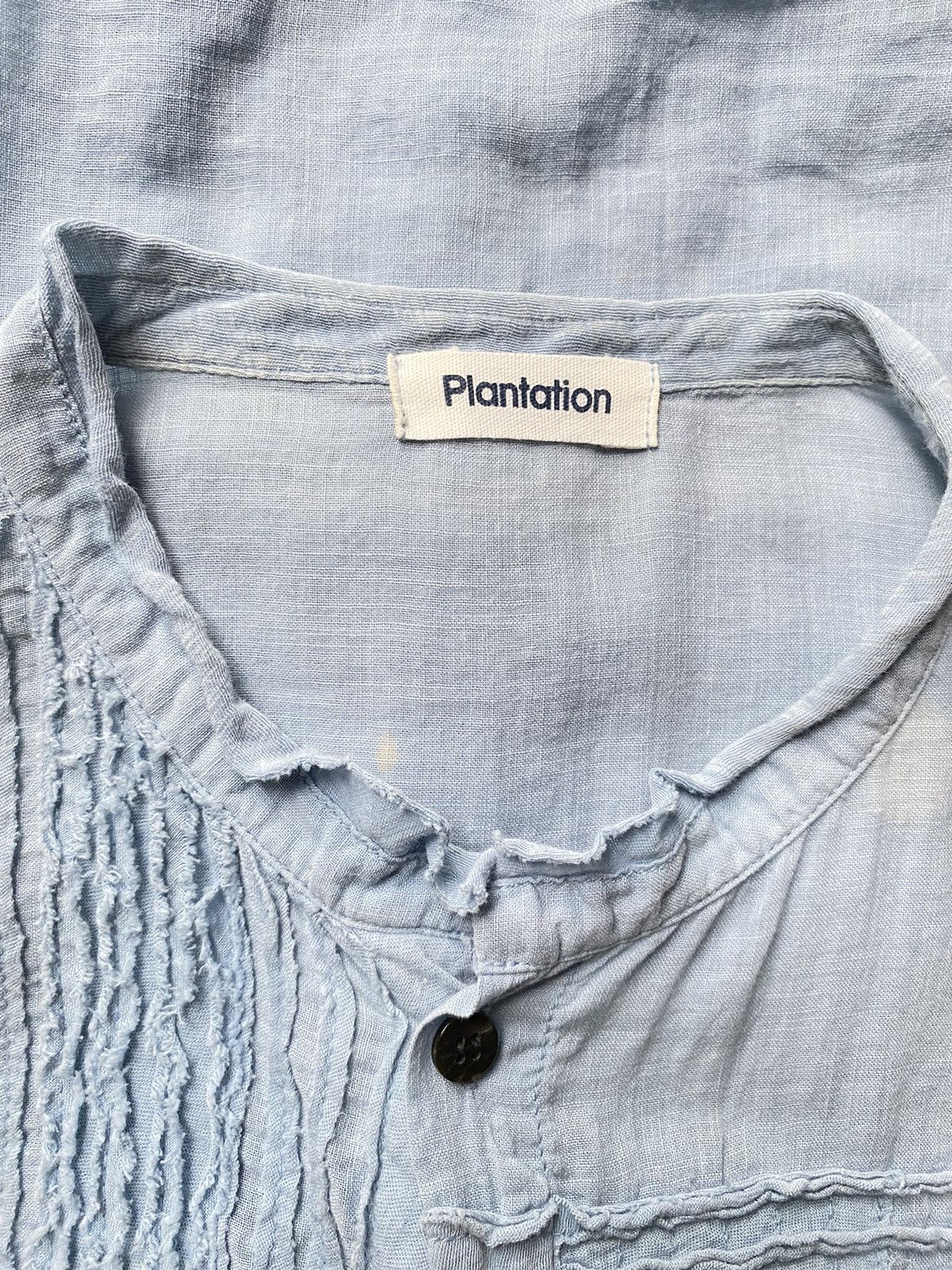 Issey Miyake Plantation Light Blue Pintuck Mandarin Collar Shirt Size ONE SIZE - 4 Thumbnail