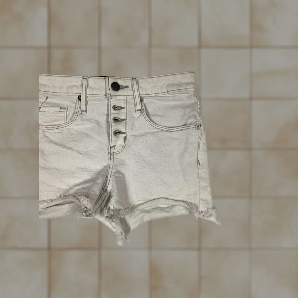 Mossimo Mossimo Womens Shorts 00 High Rise White Denim Cotton Blend Flat Front Zip Plaid Comfort Stretch Casual Regular Mid Rise Size 42" / US 20 - 1 Thumbnail