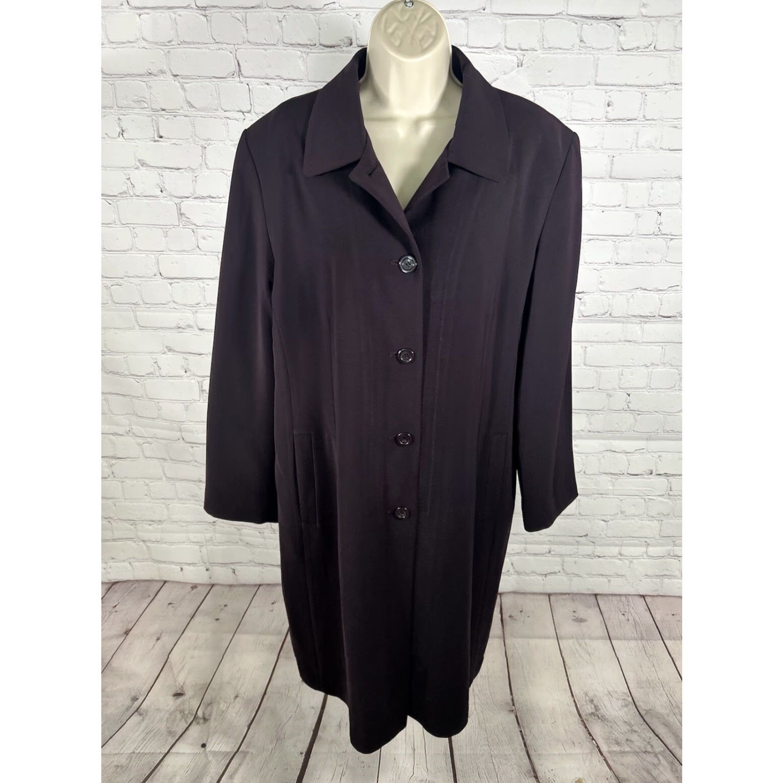 Vintage Gallery Overcoat Dark Purple Long Button Up Women's L Removable Lining Pockets Polyester Coat Size L / US 10 / IT 46 - 2 Thumbnail