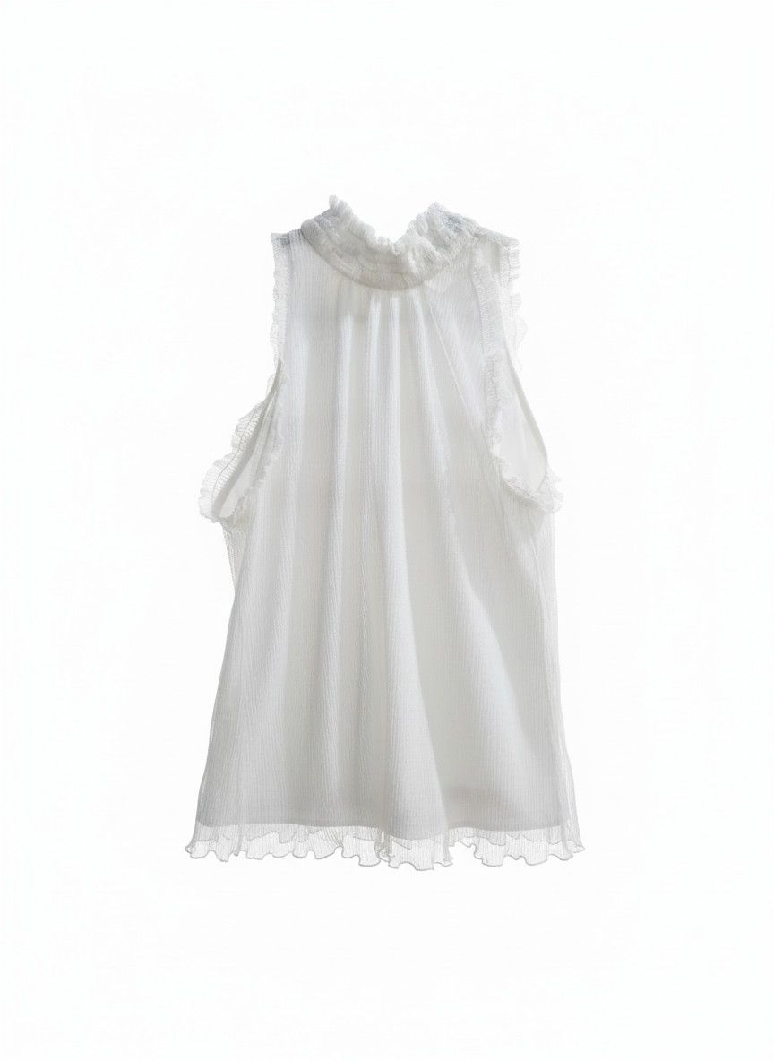 Other MVN White Sleeveless Ruffled High Neck Blouse Top Size M / US 6-8 / IT 42-44 - 1 Thumbnail