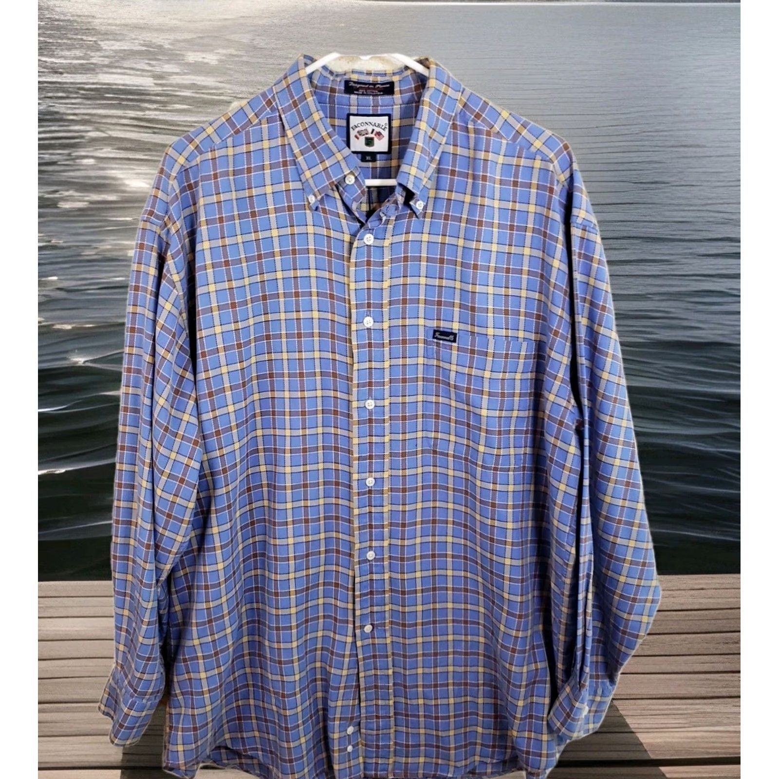 Faconnable VINTAGE Façonnable Shirt XL Light Blue Button-Down Long Sleeve Plaid Big Weave Casual Mens Size US XL / EU 56 / 4 - 2 Thumbnail