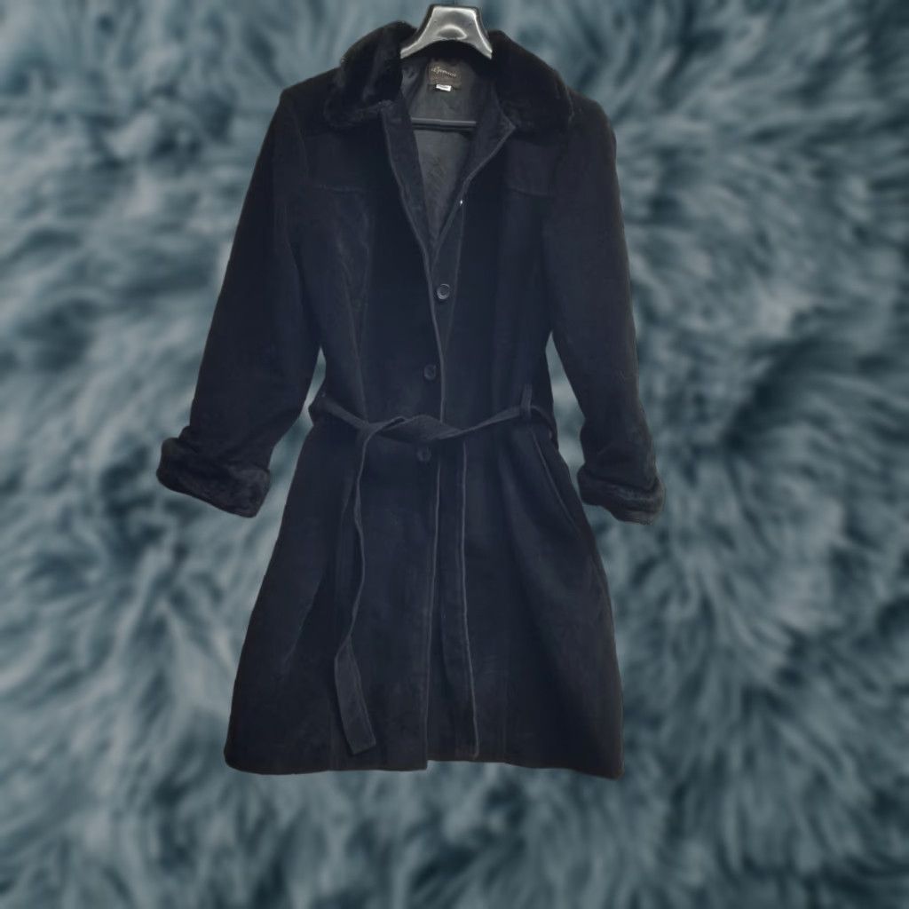 Velvet VINTAGE Gemini Coat Belted Velvet Black Fox Fur Collar Long XL Womens Overcoat Size XL / US 12-14 / IT 48-50 - 1 Thumbnail