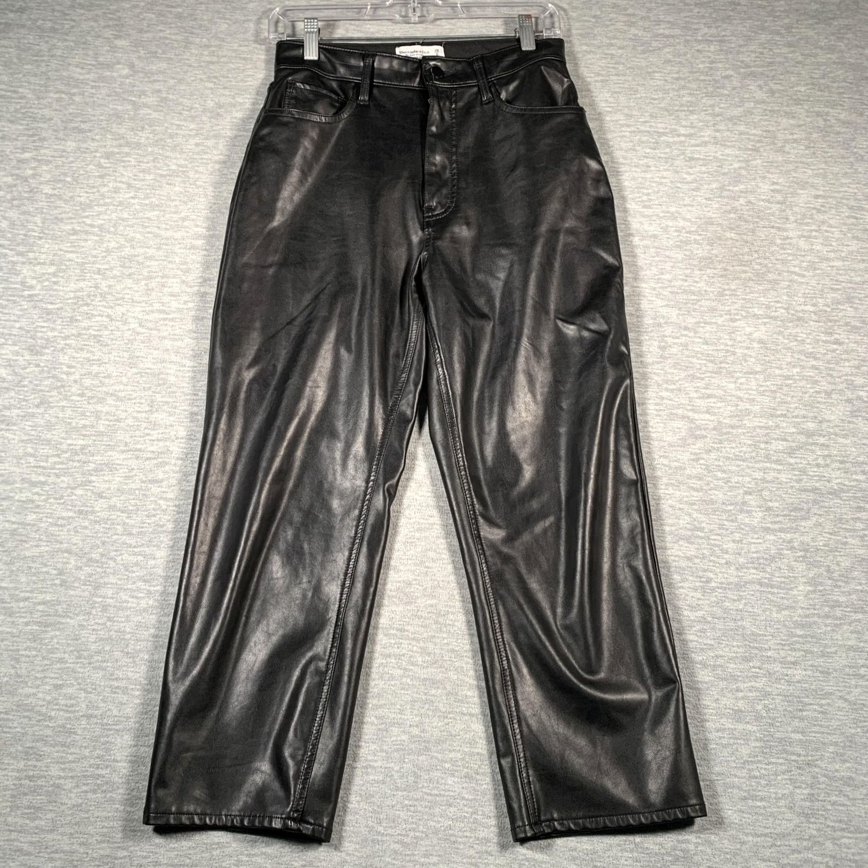 Abercrombie & Fitch VINTAGE Abercrombie & Fitch Pants Womens 6 Short Black Faux Leather Straight High Rise AnkLe 28 Inseam 28 Mens? Size 28" / US 6 / IT 42 - 2 Thumbnail