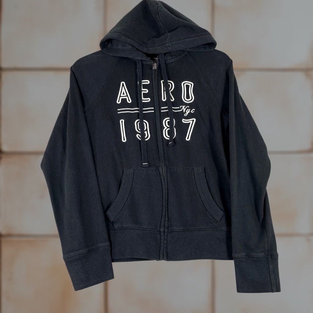 Aeropostale Aeropostale Hoodie Womens Medium Black Full Zip Logo Hooded Graphic Print Zip Sweatshirt Size M / US 6-8 / IT 42-44 - 1 Thumbnail