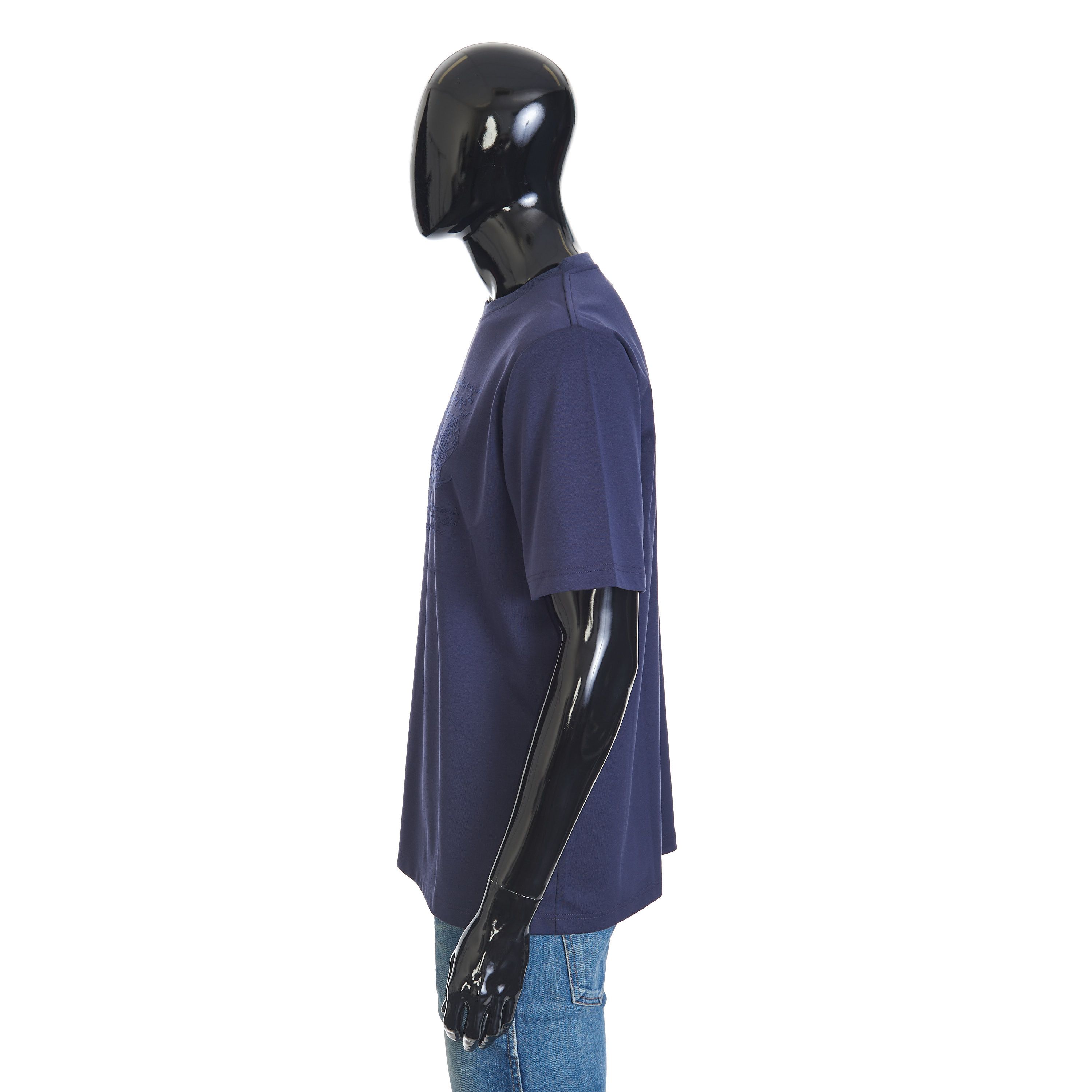 Berluti Embroidered Scritto T-shirt In Ink Blue Cotton Size US M / EU 48-50 / 2 - 3 Thumbnail