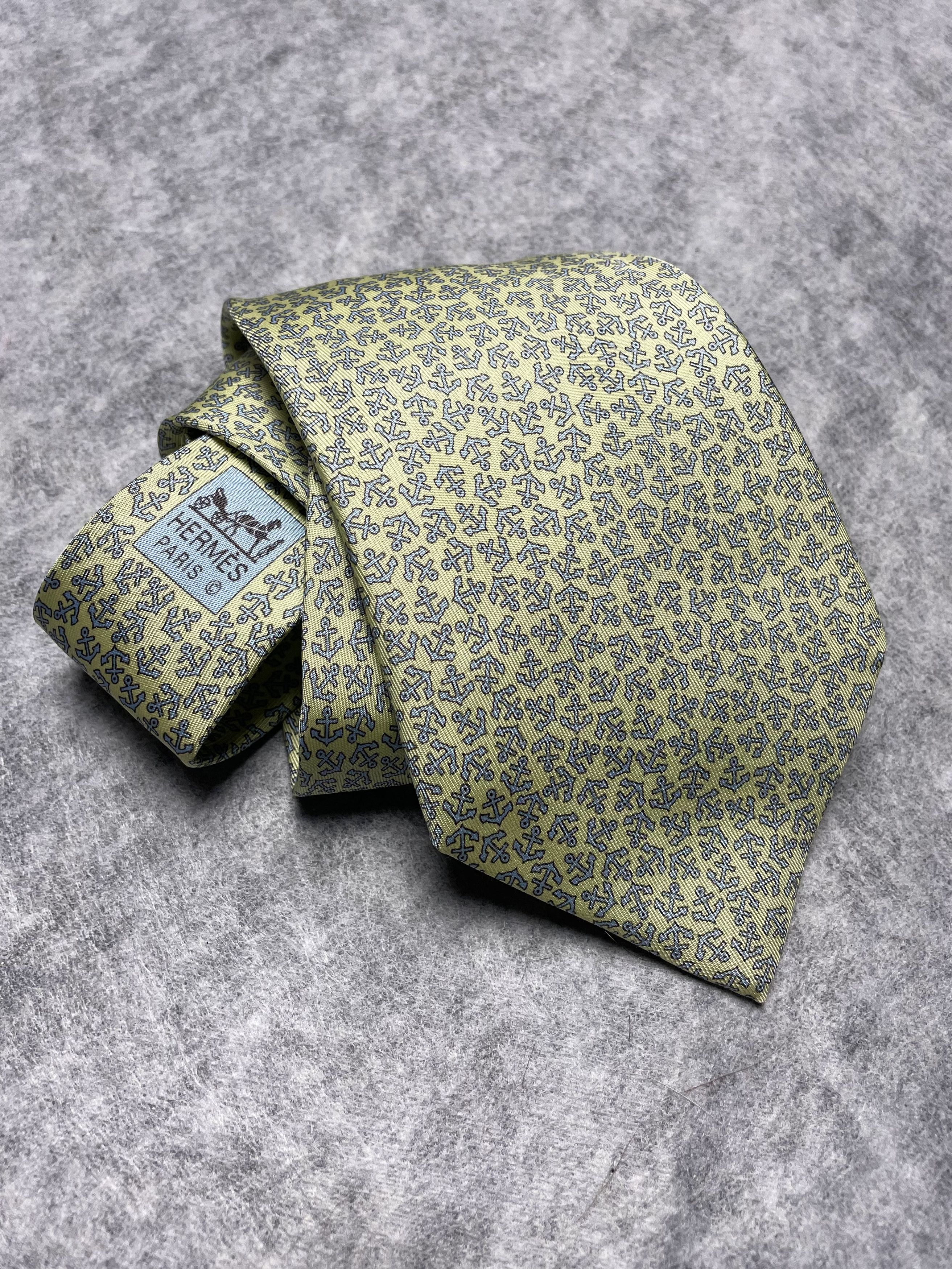 Hermes HERMES Paris 5165 IA Yellow Anchor Print Silk Tie Size ONE SIZE - 1 Thumbnail