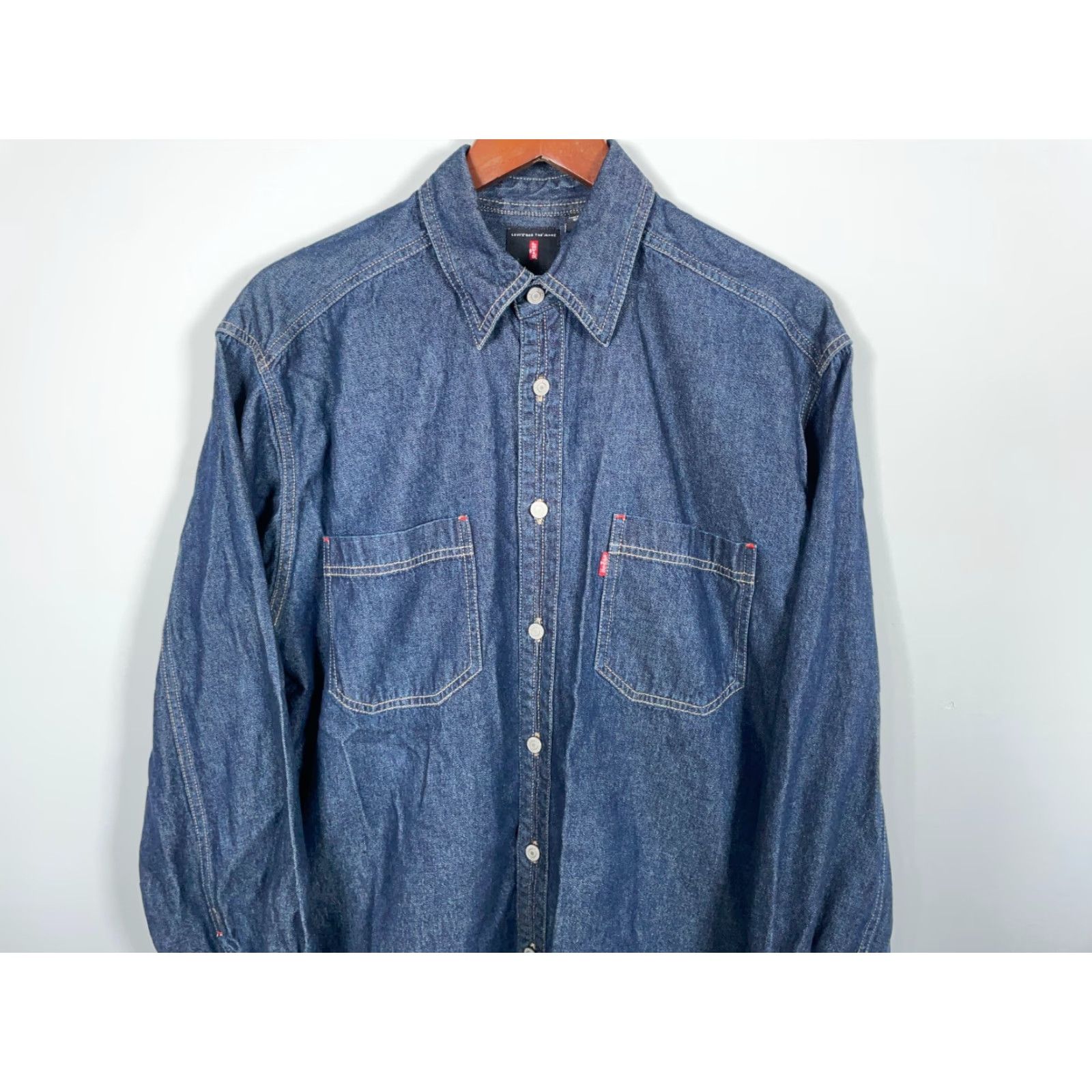 Levi's VINTAGE Levi's Denim Work Shirt Men Large Dark Blue Cotton Long Sleeve Y2K 90s Grunge Size US L / EU 52-54 / 3 - 4 Thumbnail