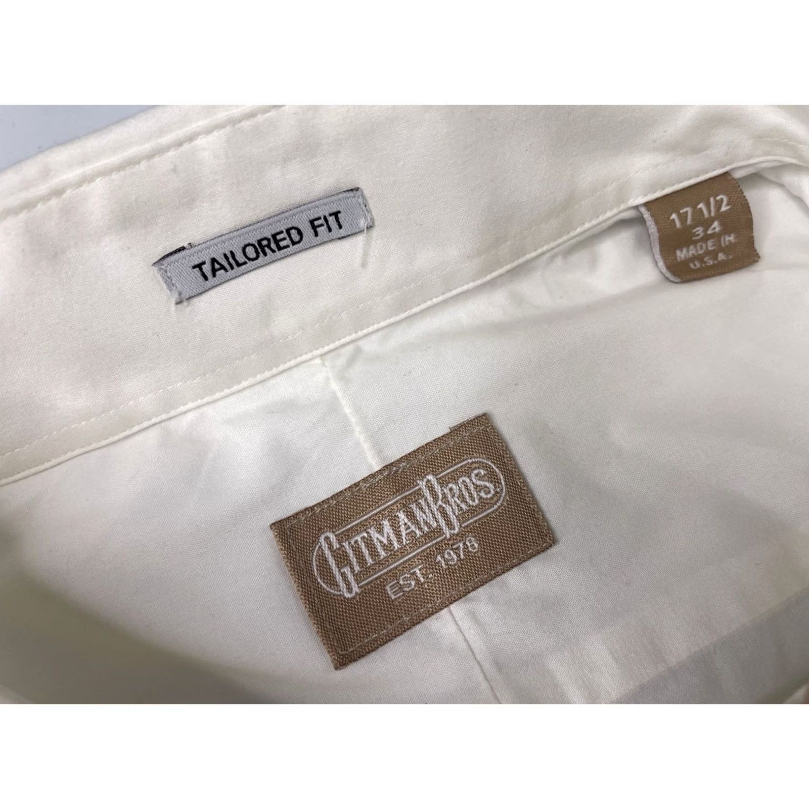 Vintage Gitman Bros Dress Shirt 17.5 34 White Tailored Fit Bib French Cuff USA Shirt Mens Regular Long Sleeve Collar Point Classic Solid Cotton Vintage Size US S / EU 44-46 / 1 - 3 Thumbnail