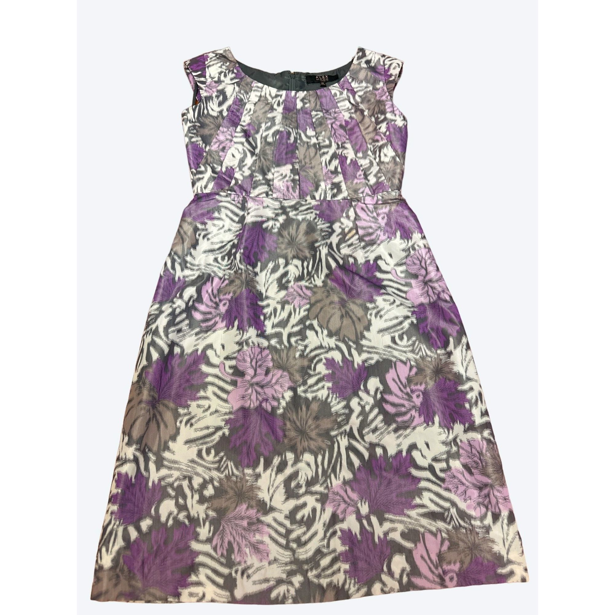 Other Alex Marie Purple Gray Floral Sleeveless Sheath Dress Pleate Size XS / US 0-2 / IT 36-38 - 6 Thumbnail