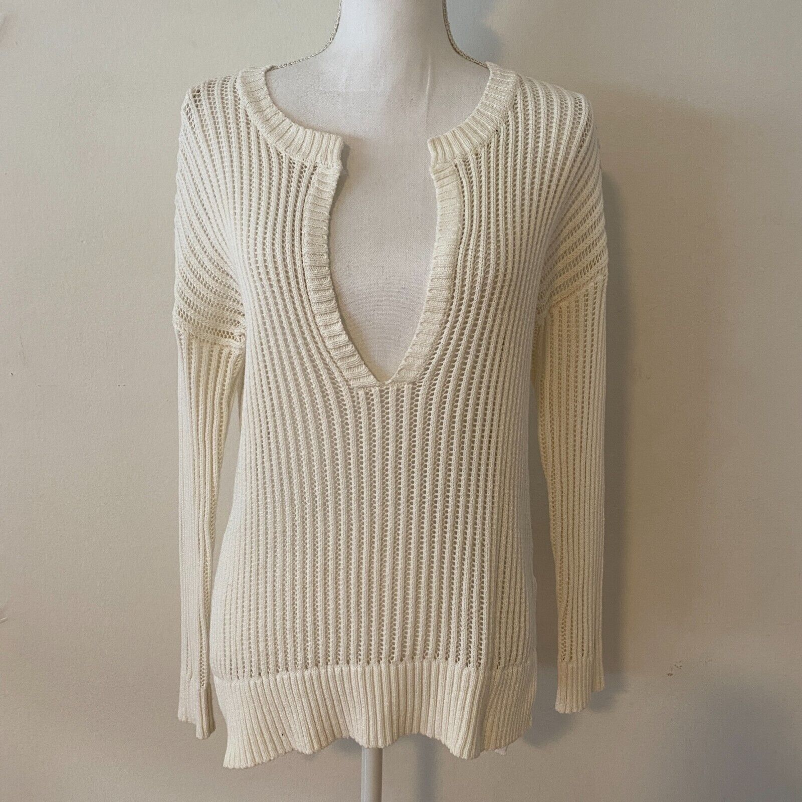 REVOLVE Revolve By The Way Ivory Pearl Sheer Knit Sweater V-Neck S Size S / US 4 / IT 40 - 7 Thumbnail
