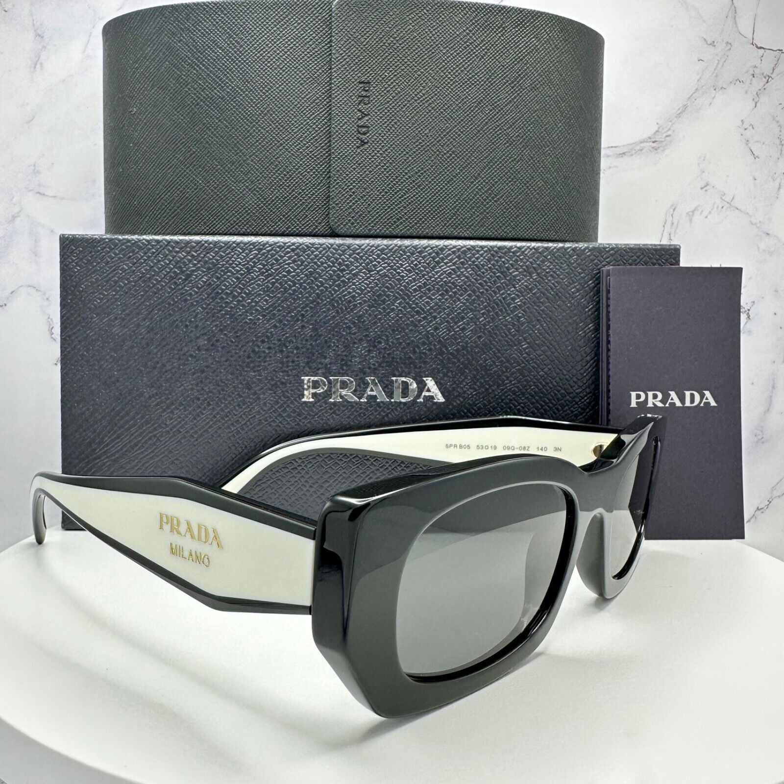 Prada New PRADA Sunglasses Logo Black & White Gold Metallic Logo Size ONE SIZE - 18 Thumbnail