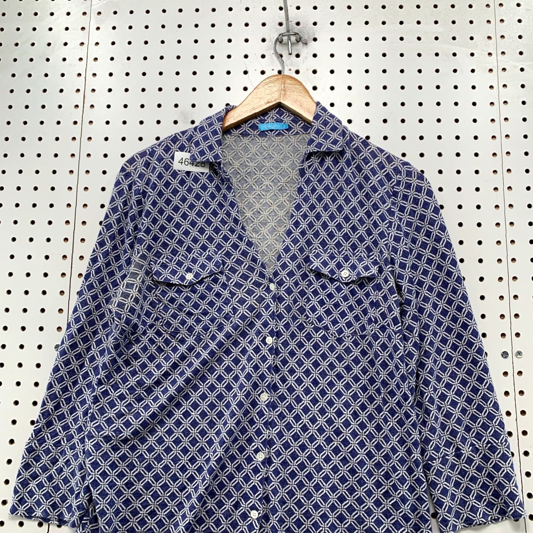 J.McLaughlin J. McLaughlin Shirt Womens Small Blue White Linen Blend Button Front Print Top Size S / US 4 / IT 40 - 5 Thumbnail