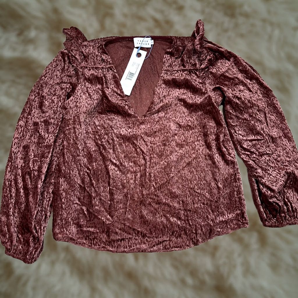 Tanya Taylor Tanya Taylor Blouse Shirt V-Neck Ruffle Pink XS NWT Designer Women Regular Long Sleeve Blouse Size XS / US 0-2 / IT 36-38 - 1 Thumbnail