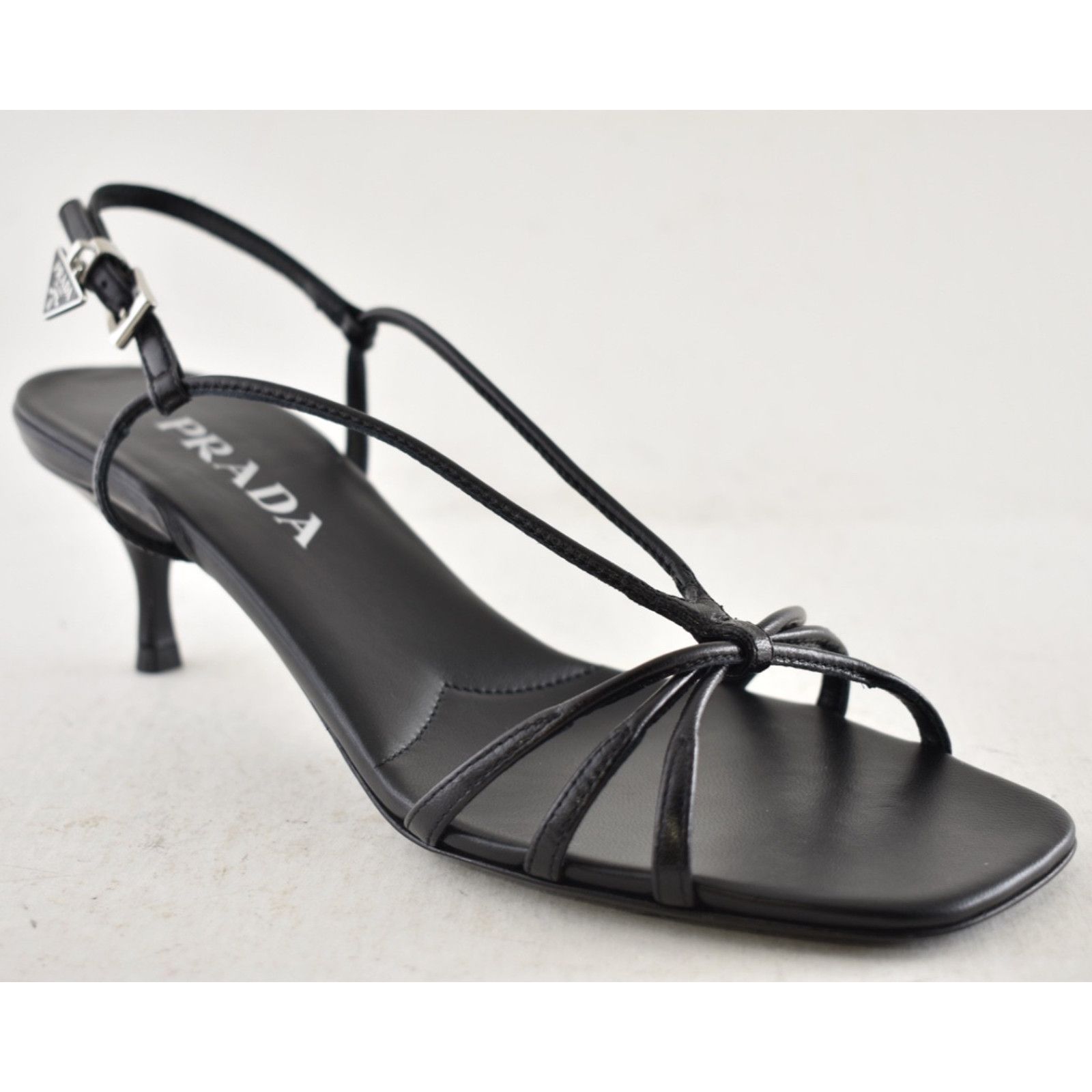 Prada Prada Black Leather Strappy Slingback Kitten Heel Sandal 41 Size US 11 / IT 41 - 6 Thumbnail