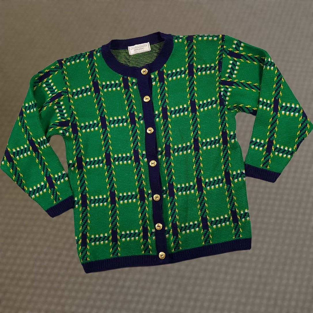 Vintage VINTAGE United States Cardigan Shirt Womens Medium Green Check Button Front USA Knit Sweater Cardigan Womens Regular M Green Check Pattern 90s? Size M / US 6-8 / IT 42-44 - 1 Thumbnail