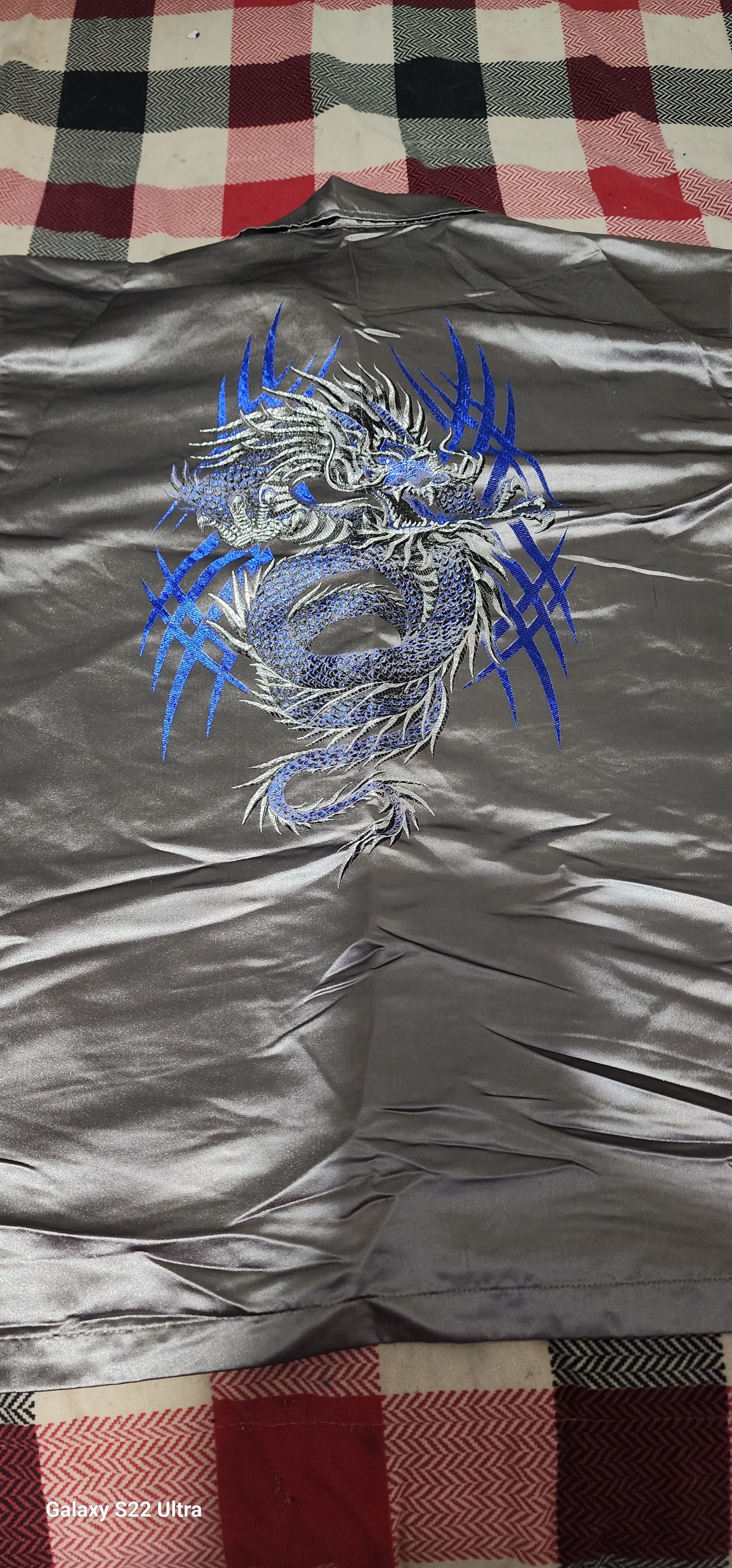 Other Silver Satin Odo Shirt with Blue Dragon Embroidery Size US L / EU 52-54 / 3 - 3 Thumbnail