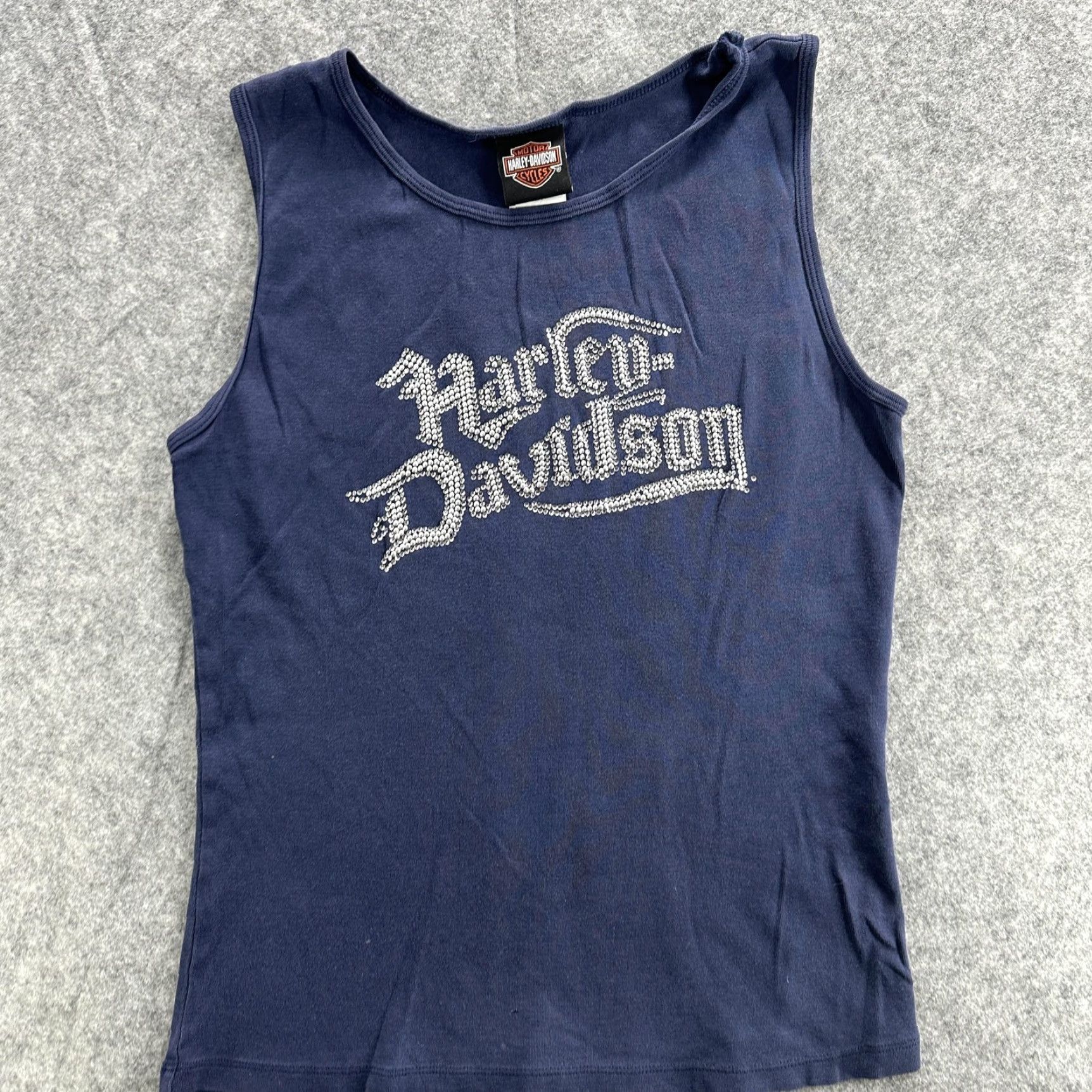 Harley Davidson VINTAGE Harley-Davidson Tank Shirt Womens Large Blue Rhinestone Livermore California USA Tank Top Size L / US 10 / IT 46 - 2 Thumbnail