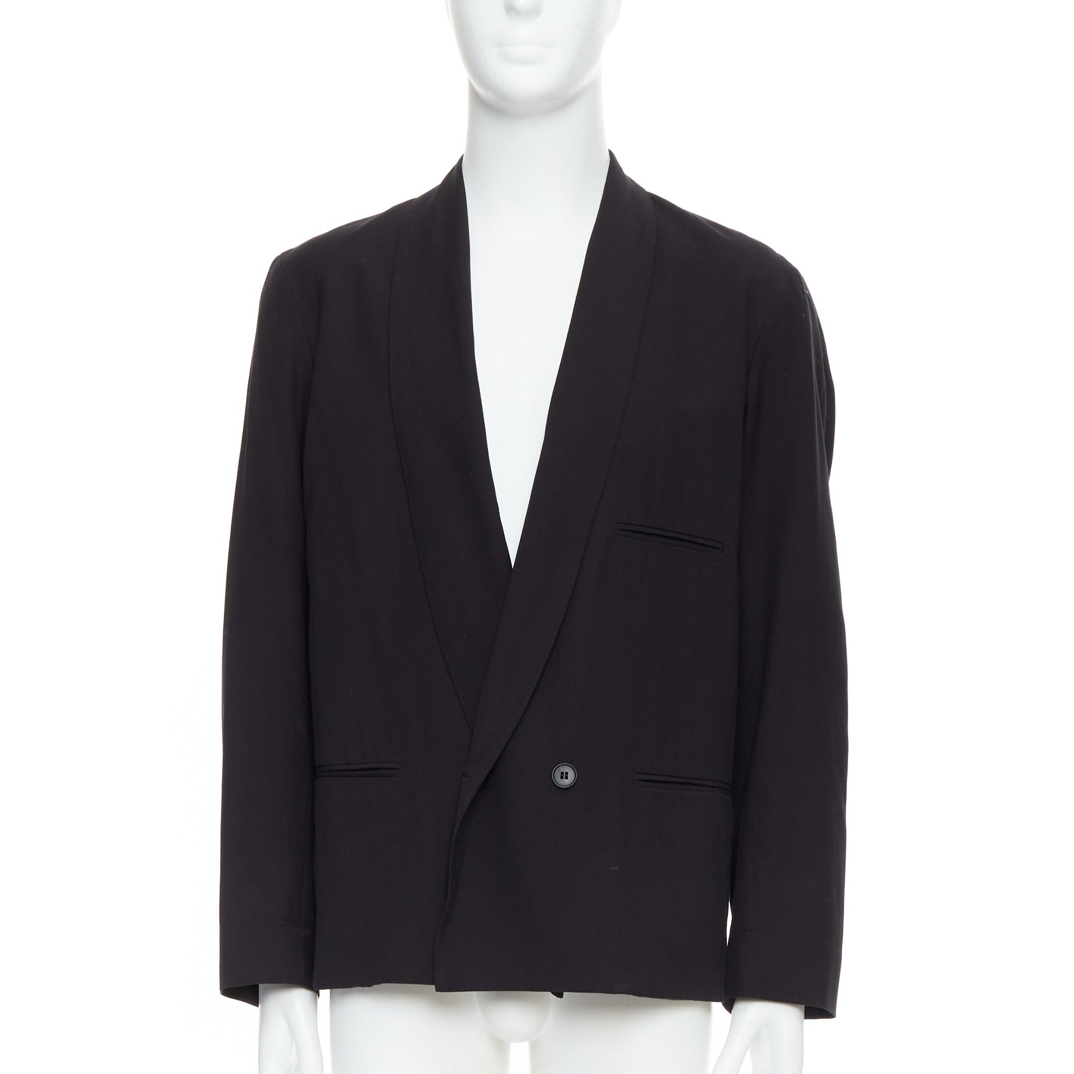 Lemaire CHRISTOPHE LEMAIRE black virgin wool cotton shawl collar crop blazer Sz3 M Size 50R - 1 Thumbnail