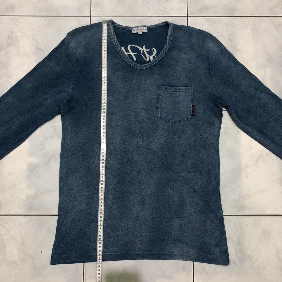 Japanese Brand Growth by Grail 3 Star Pocket Tee Denim Faded Details Style Size L / US 10 / IT 46 - 19 Thumbnail