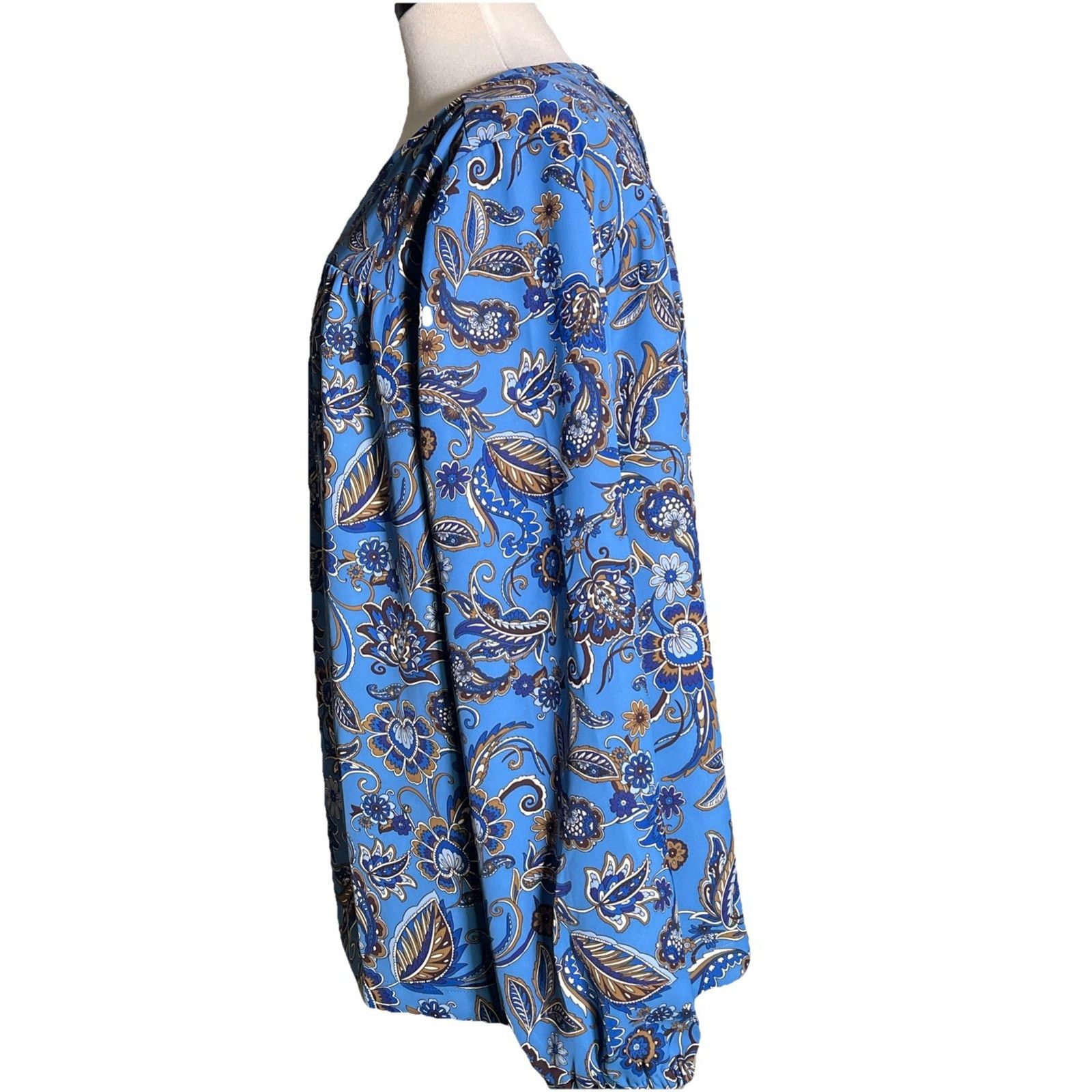 J. Jill J.Jill Top Medium Blue Teal Polyester Floral Tunic Size M / US 6-8 / IT 42-44 - 2 Thumbnail