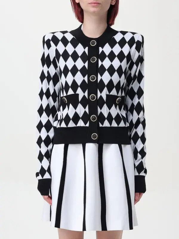 Balmain o1s1wg110725 Button Detailed Cardigan in Black/White Size M / US 6-8 / IT 42-44 - 1 Thumbnail