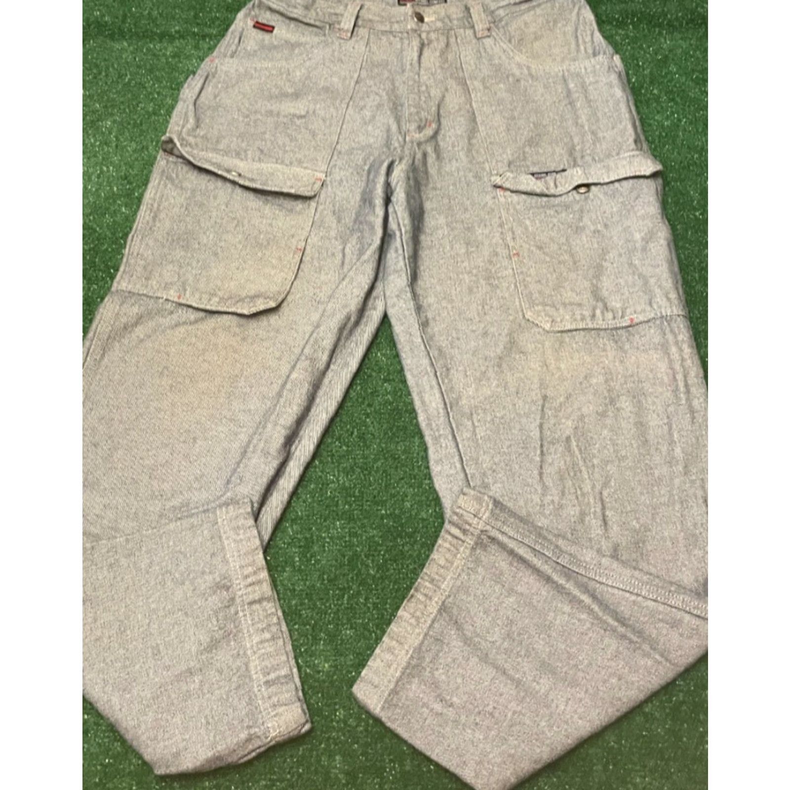 VINTAGE FUBU Jeans Baggy Grunge Cargo Embroidered 38x34 Mens Wide-Leg Skater Y2K VTG