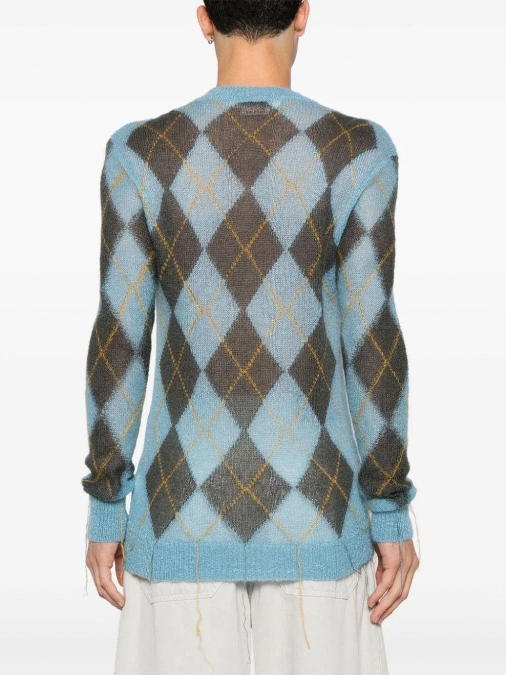 Marni o1w1db11125 Argyle-Intarsia Sweater in Light Blue Size US XL / EU 56 / 4 - 3 Thumbnail