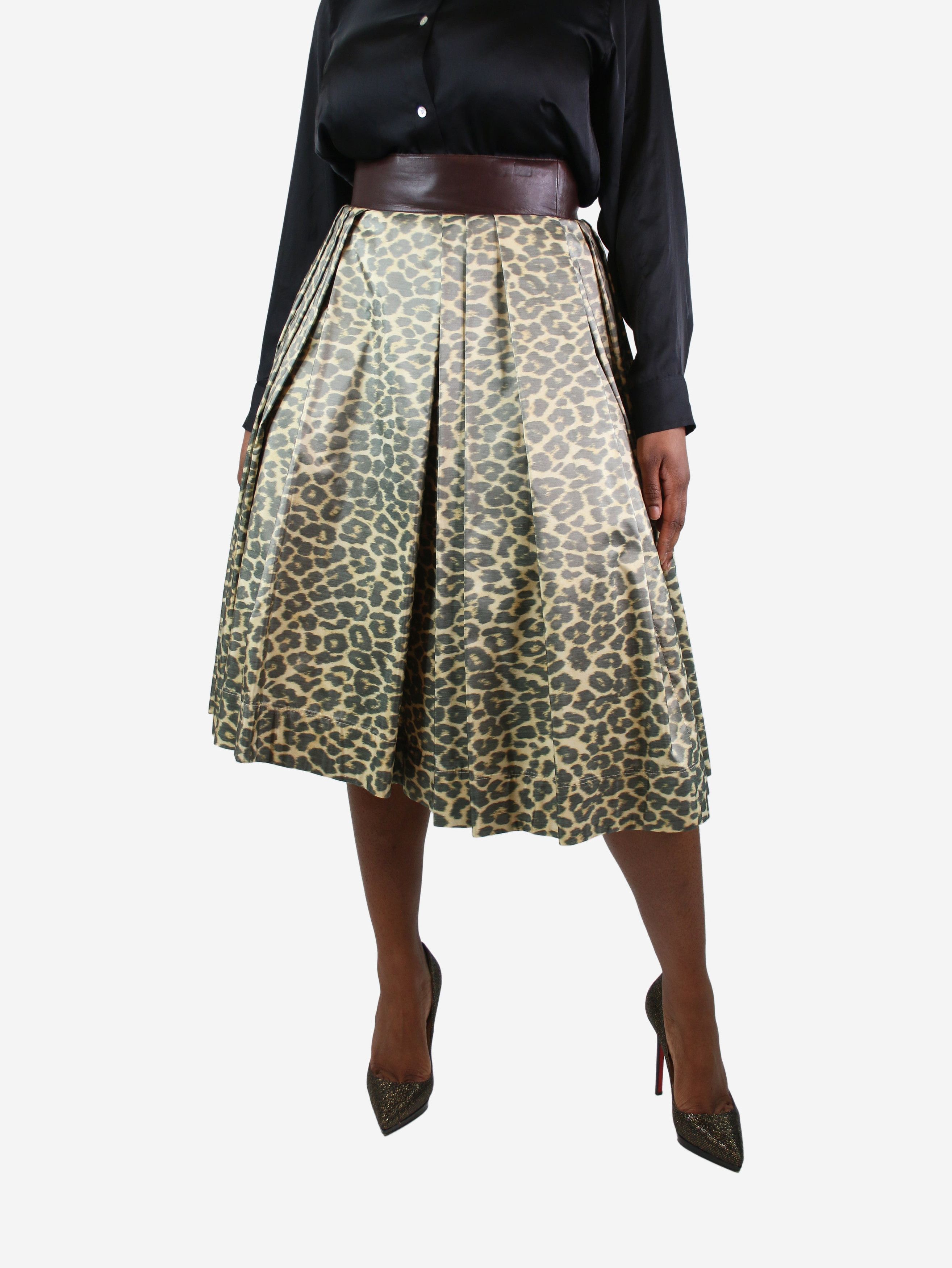 image of Hermes Animal Print Leopard Print Midi Skirt - Size Uk 12, Women's