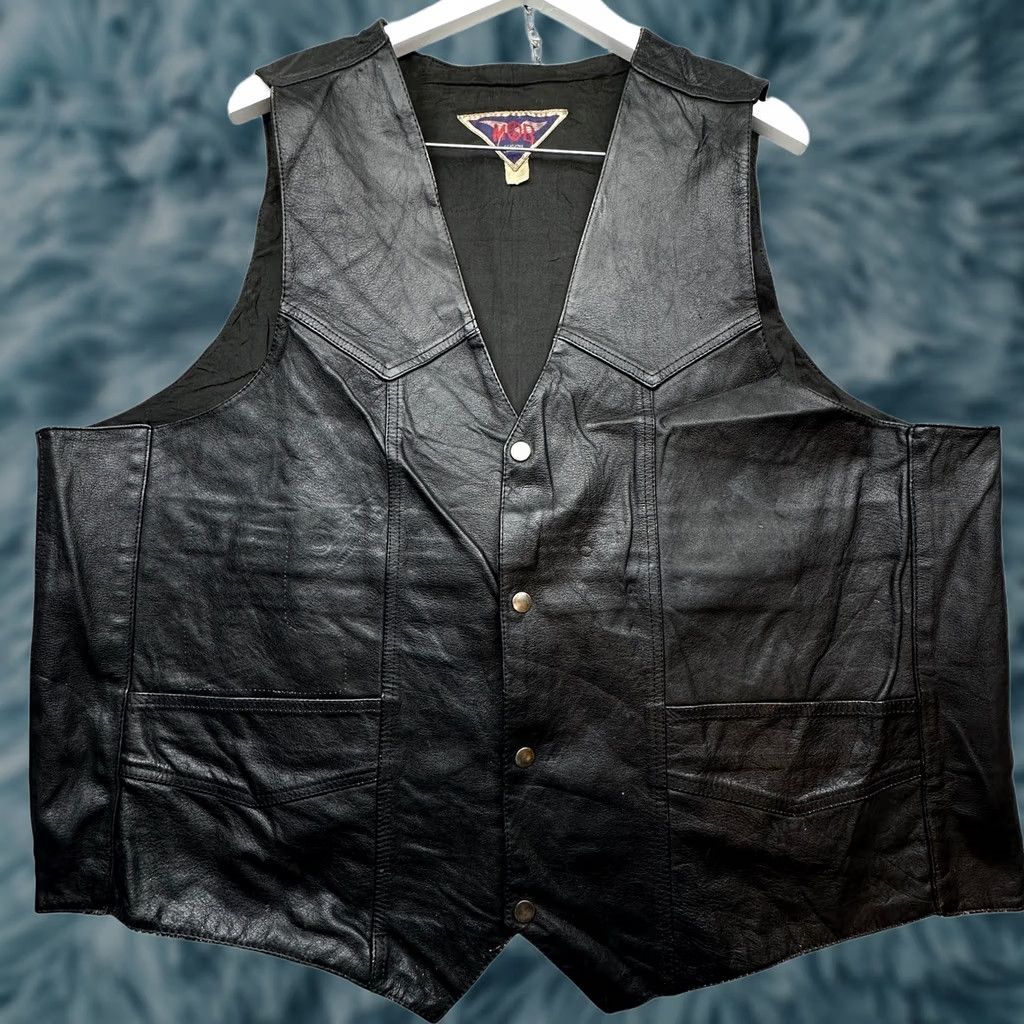 Vintage VINTAGE MOB Genuine Leather Biker Vest Mens 3XL Vietnam Patches Button Black Leather Vest Mens 3XL Vietnam Motorcycle Size US XXL / EU 58 / 5 - 1 Thumbnail