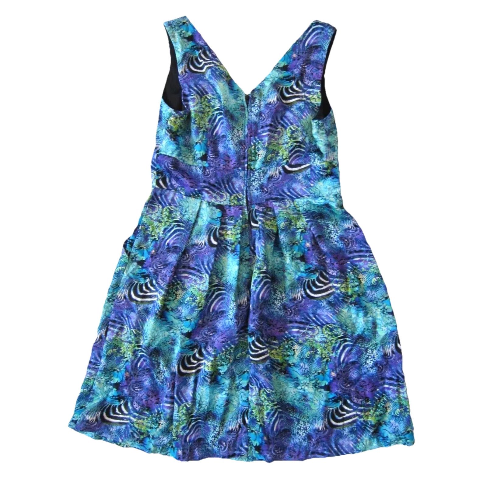 Vintage Roz & Ali V-Neck Pocket Empire Tank Dress 12 Purple Floral Abstract Green Blue Purple Sleeveless Women's Dress 12 Size XL / US 12-14 / IT 48-50 - 2 Thumbnail