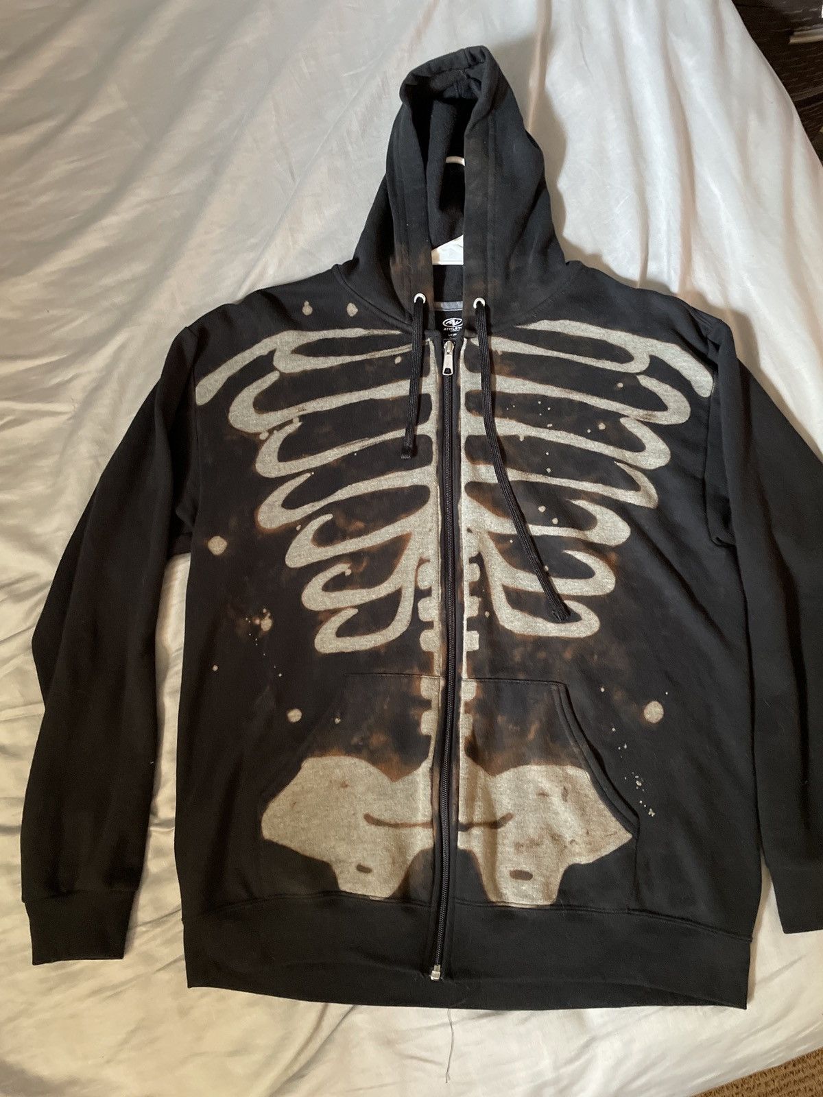 Vintage Skeleton Zipup Hoodie Custom Bleach Dye Grailed