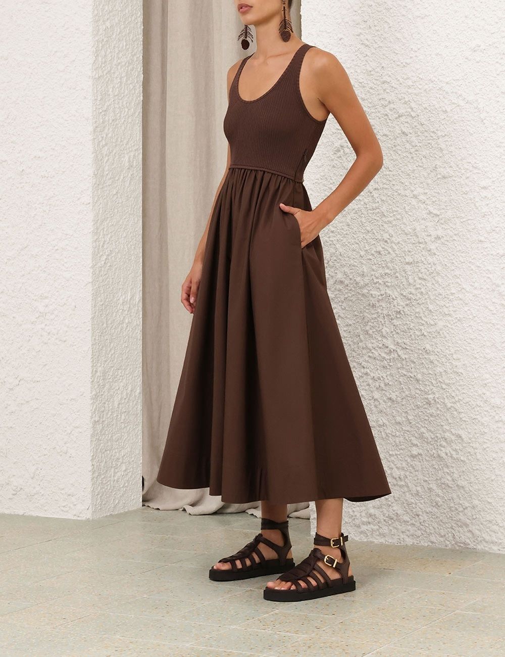 Zimmermann oc11z0226 Poplin Racer Dress In Brown Size L / US 10 / IT 46 - 8 Thumbnail