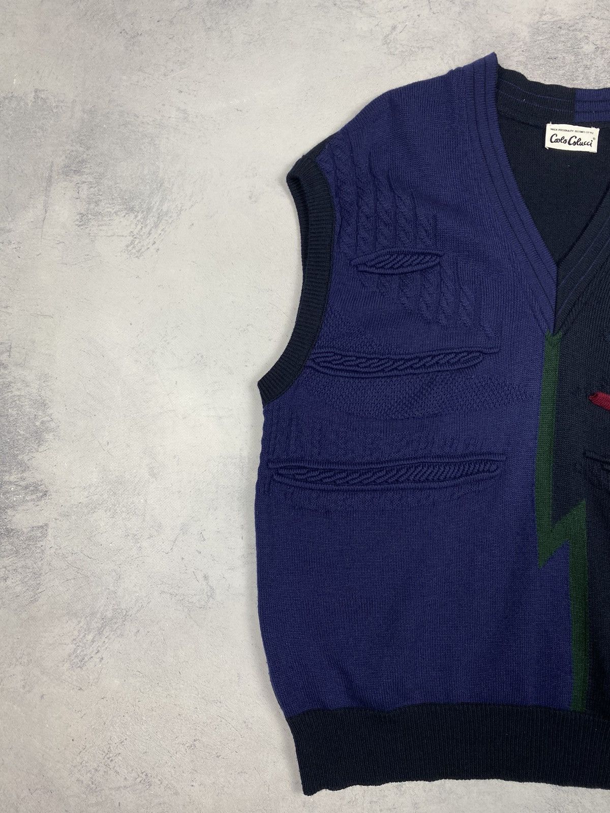 Carlo Colucci Vintage 80s Carlo Colucci Wool Knit Vest Navy Blue Size XXL Size US XL / EU 56 / 4 - 3 Thumbnail