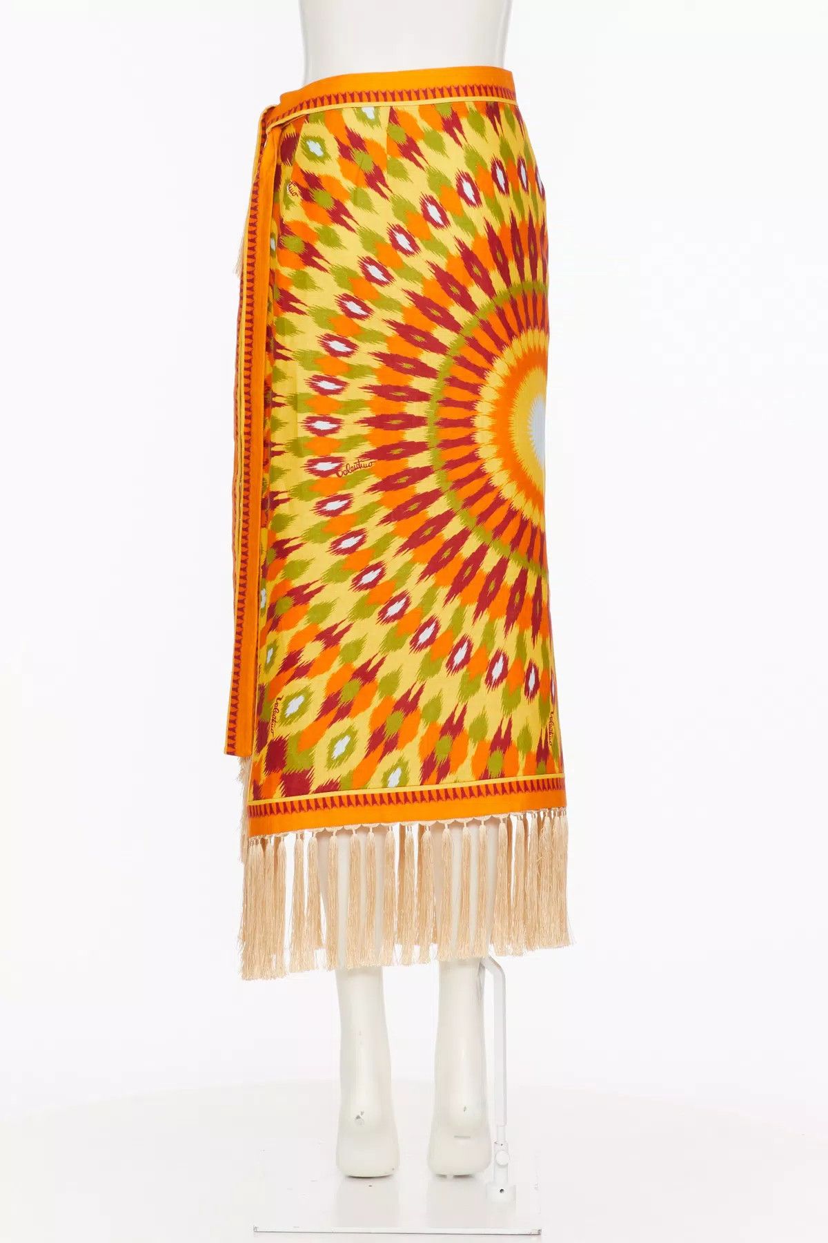 Valentino o1s1wg110925 Round Rain Print Linen Skirt in Orange Size 28" / US 6 / IT 42 - 4 Thumbnail