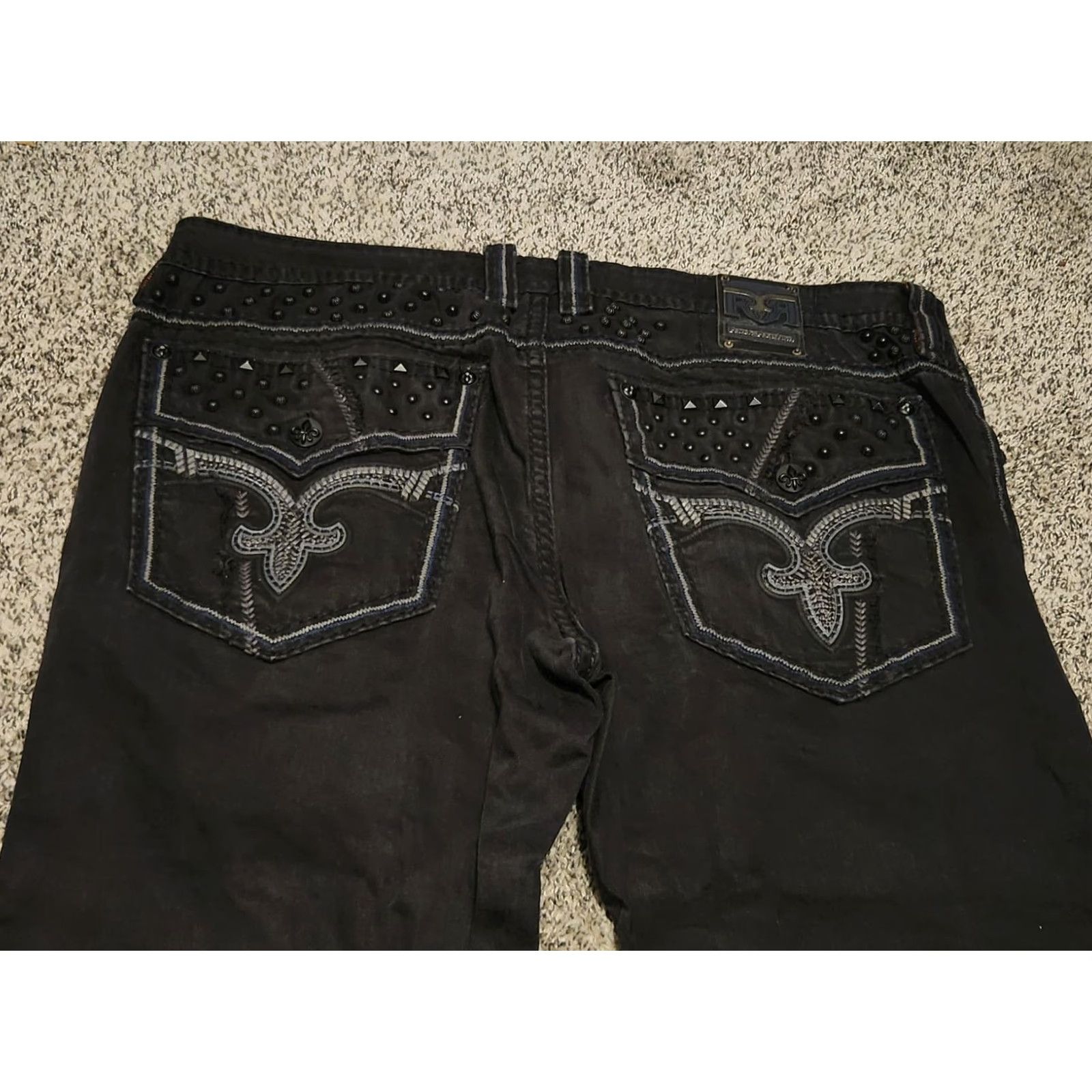 Vintage Westbourne biker black denim Rock Revival jeans Mens Sz 44 Straight 33in Inseam Black Biker Rock Revival Jeans Mens 44 Sz Big & Tall Denim Jeans Size US 44 / EU 60 - 3 Thumbnail