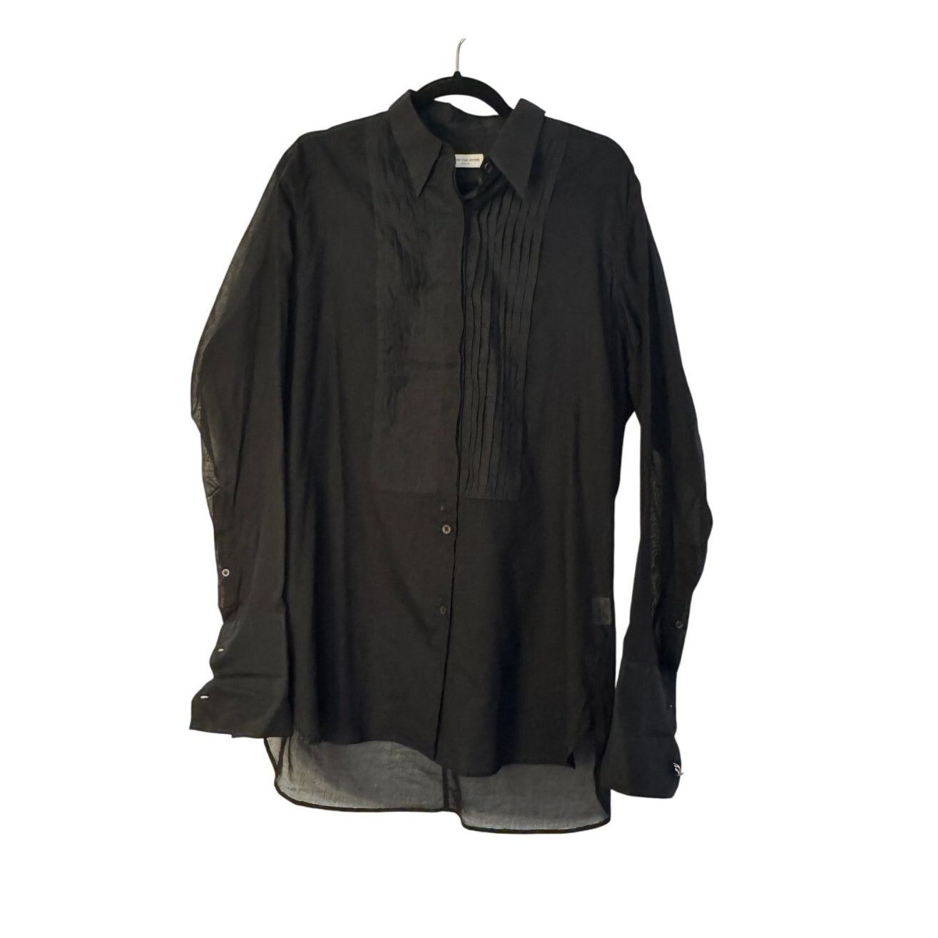 Dries Van Noten Dries Van Noten Men's Black See-Through Pleated Tuxedo Shirt Size US M / EU 48-50 / 2 - 2 Thumbnail