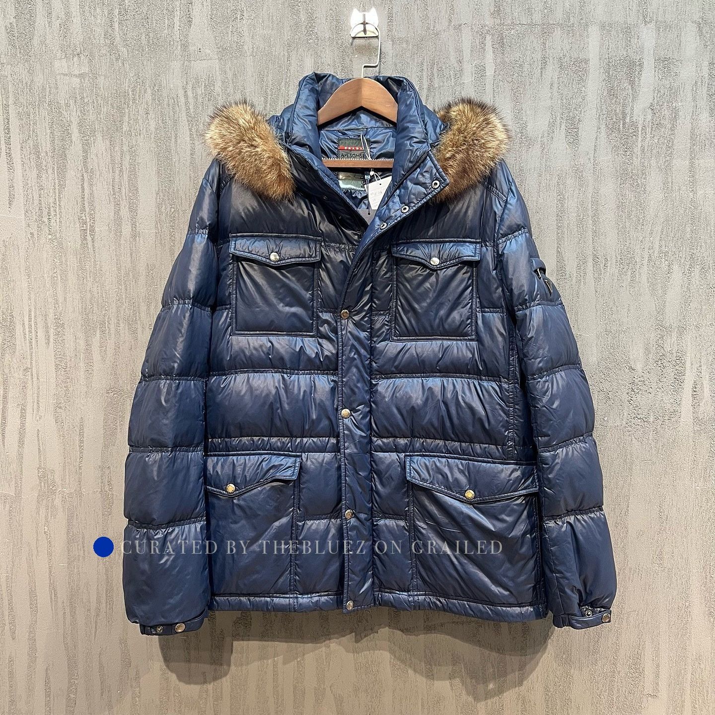 Prada Plush Hooded Down Jacket in Deep Blue Size US XXL / EU 58 / 5 - 1 Thumbnail