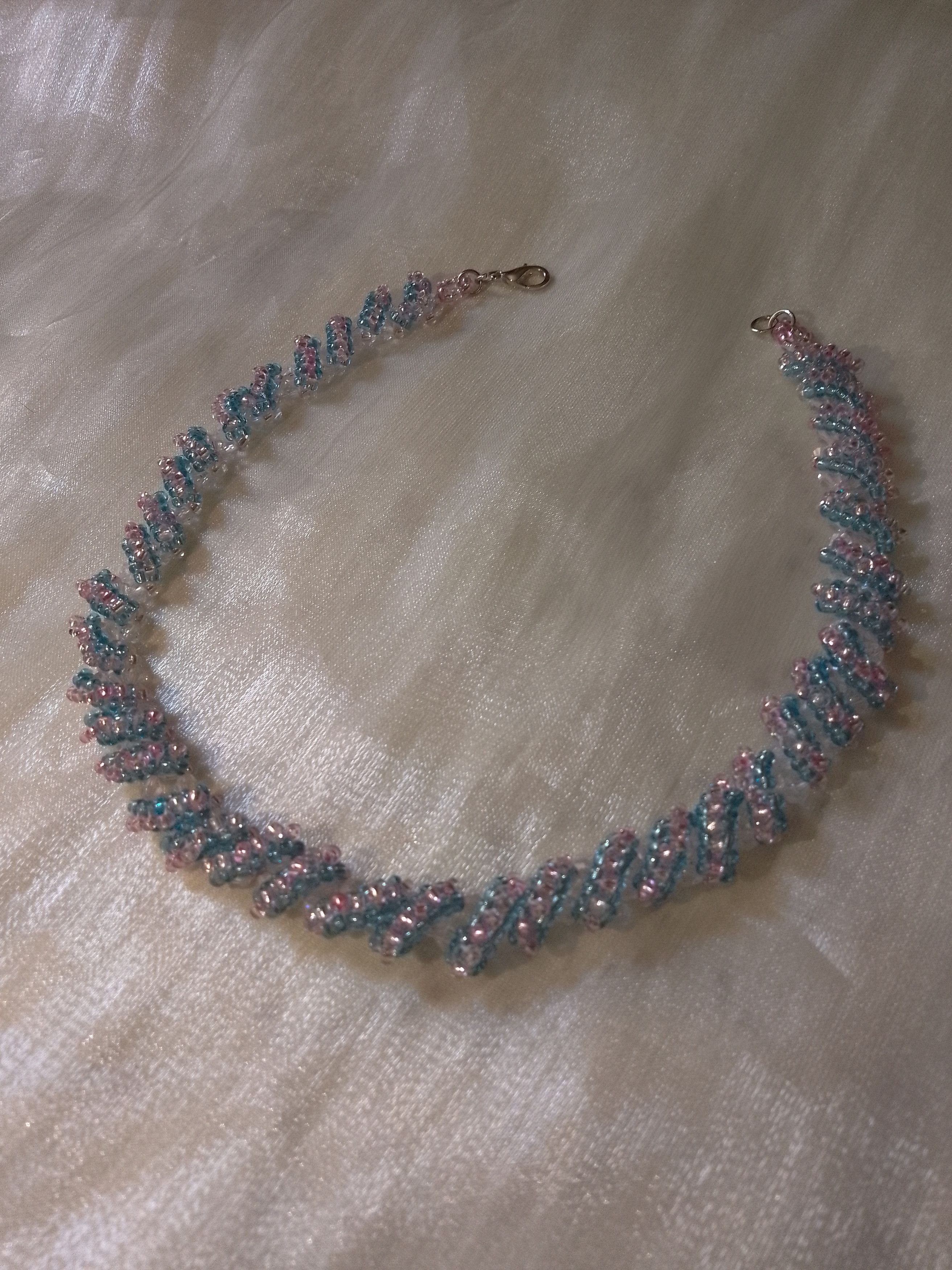 Handmade Necklace Crystal Elegant Stripes of Pink Turquoise Glass Size ONE SIZE - 4 Thumbnail