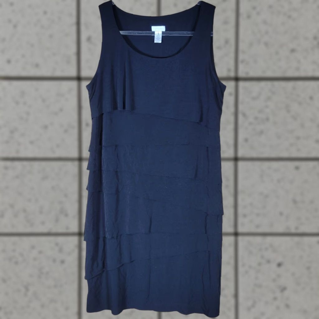 Vintage Chicos Womens Sleeveless Tiered Tank Dress Size 1 Black Polyester/Spandex Knee Length Casual Split Layered Dress Tank Shirt? Size XS / US 0-2 / IT 36-38 - 1 Thumbnail
