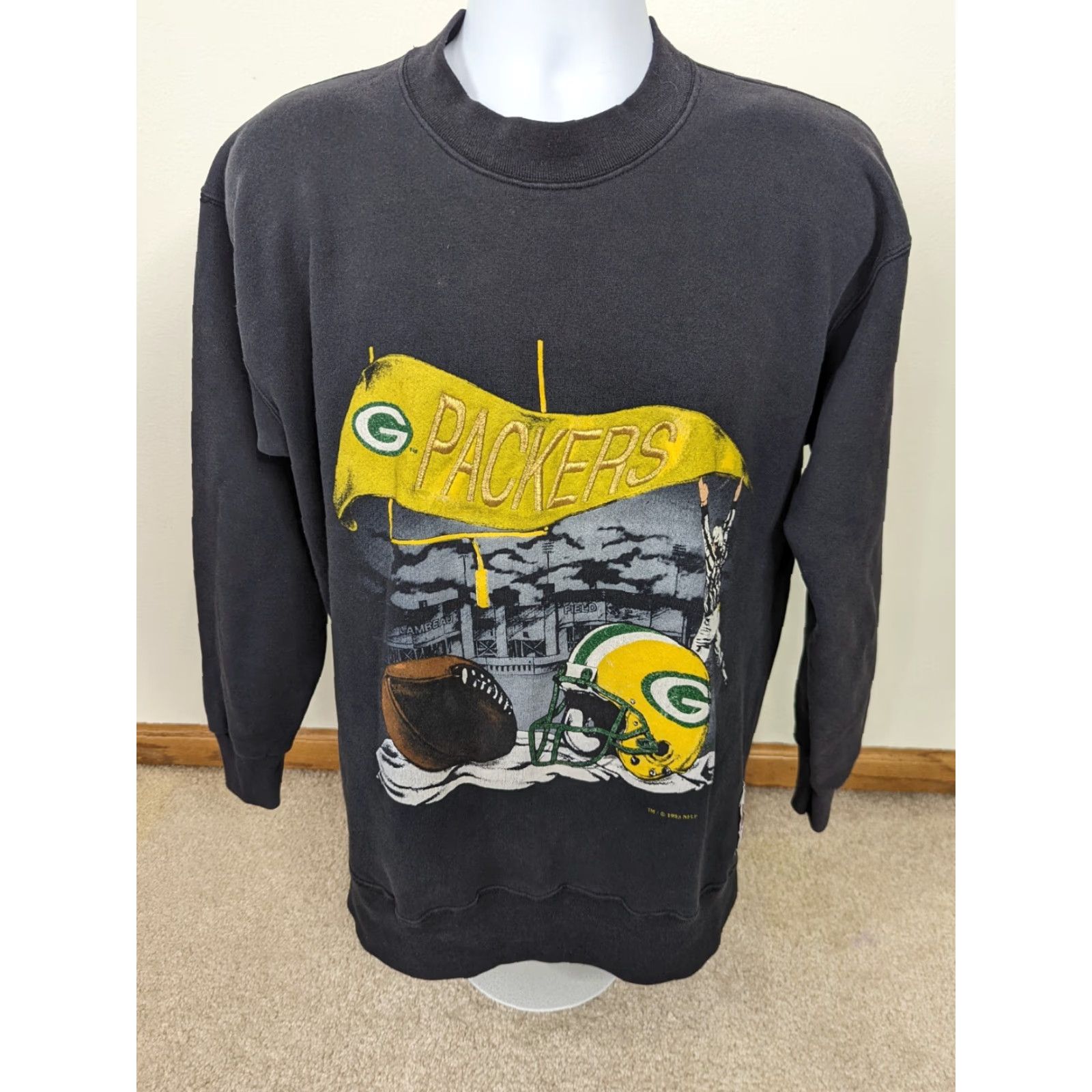 Nutmeg VINTAGE Green Bay Packers 90s Crewneck Sweatshirt NFL USA Made Men L Black Pullover Shirt Size US L / EU 52-54 / 3 - 2 Thumbnail