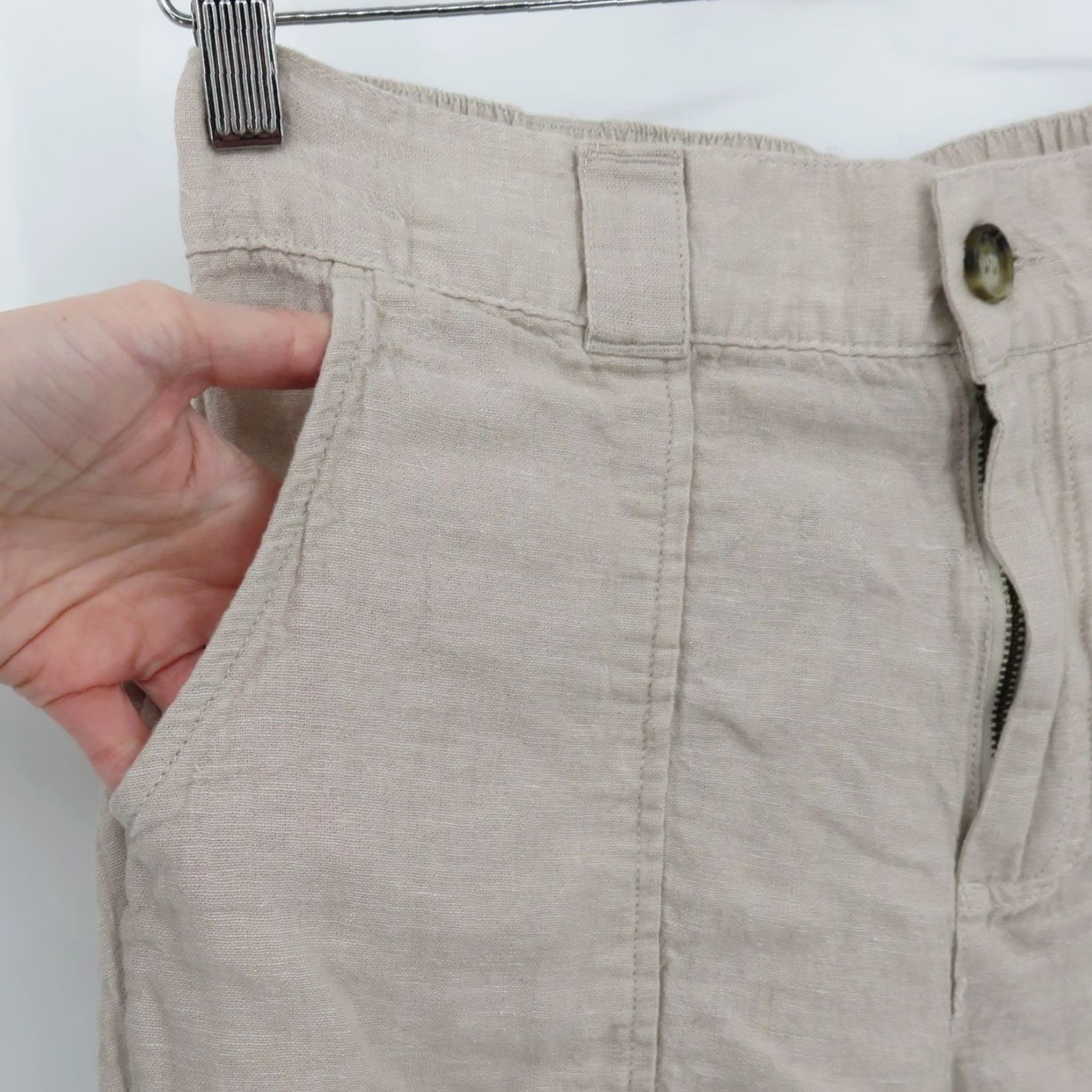 Vintage C&C California Women L Solid Beige Linen Cargo Joggers Pants Pockets Casual Smart Size 36" / US 14 / IT 50 - 3 Thumbnail