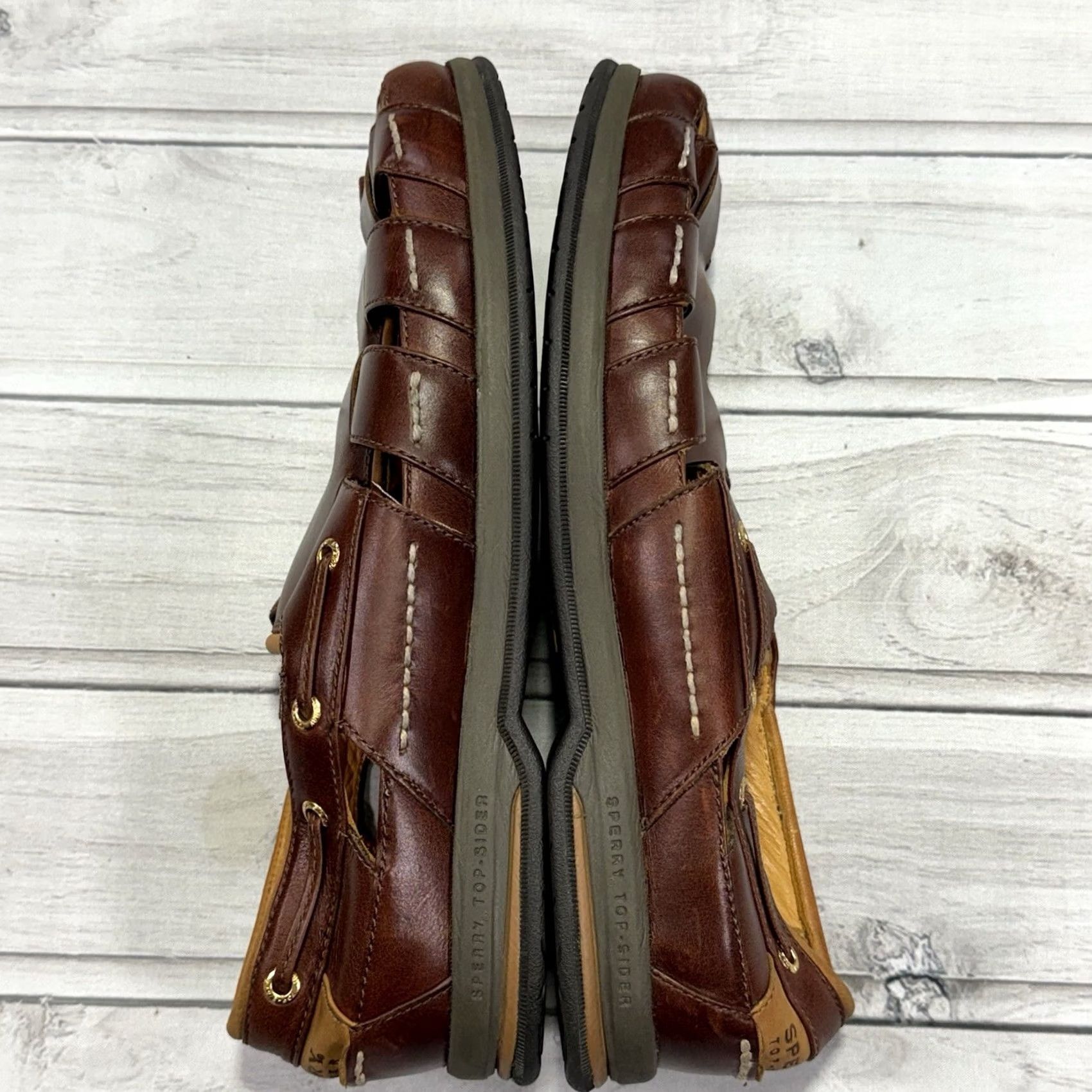 Sperry Sperry Top Sider Gold Cup Fisherman Sandals Mens 10.5 Leather Deerskin Vibram Brown Slp-On Size US L / EU 52-54 / 3 - 7 Thumbnail