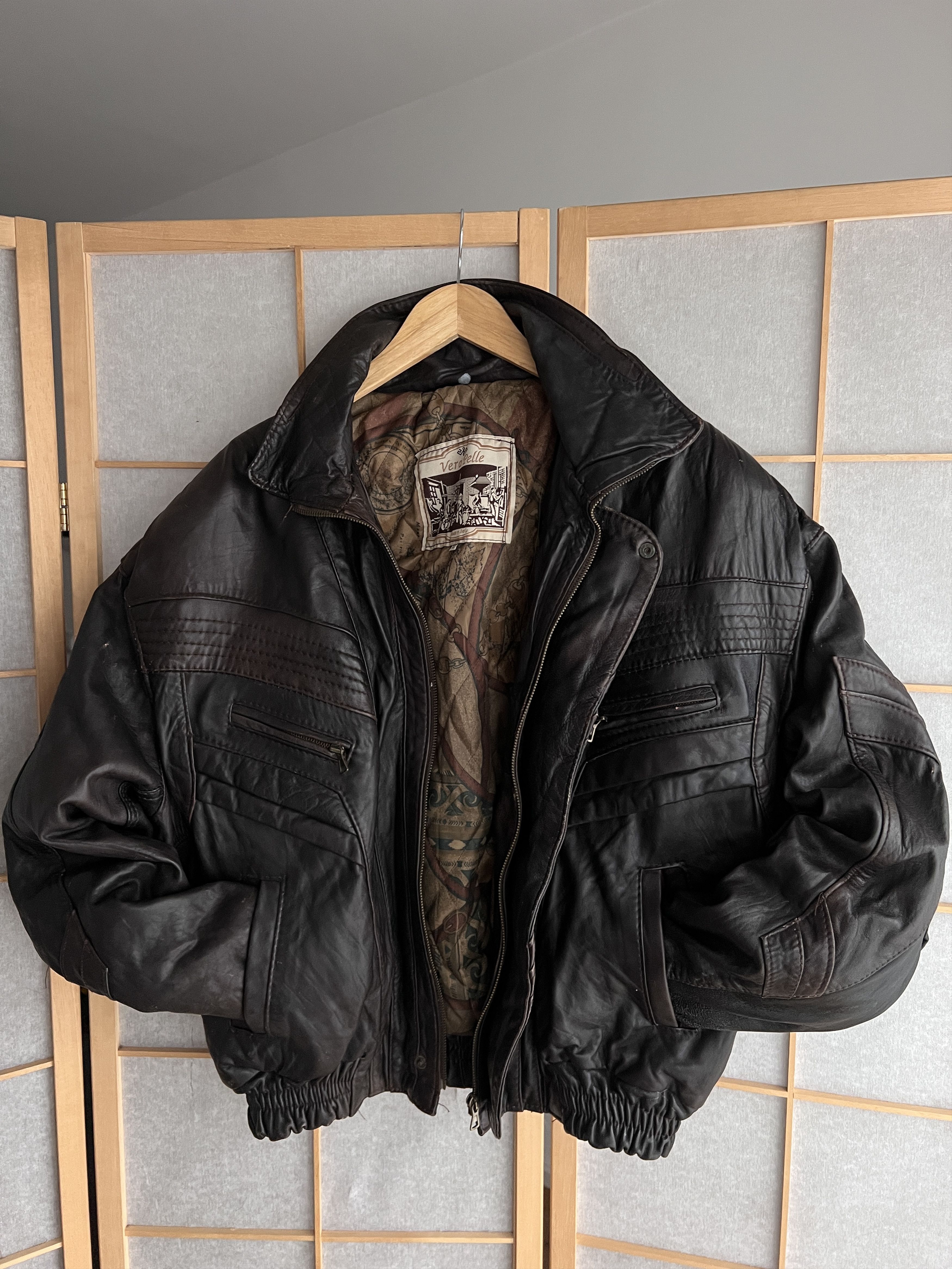 Vintage 90s leather bomber jacket y2k baggy boxy fit opium