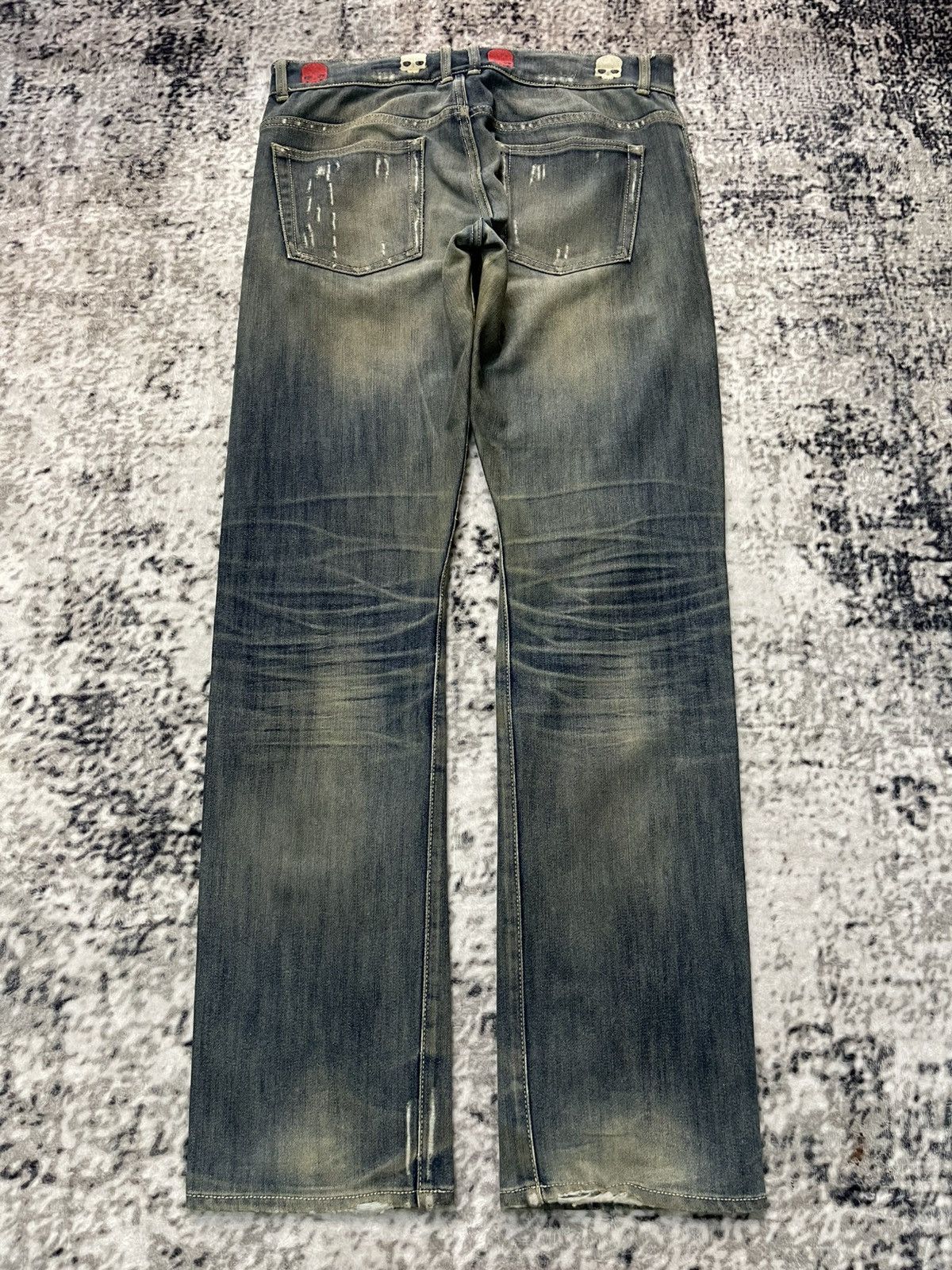Mastermind Japan × Roen Hydrogen Japan Embroidered Skull Mud Wash Distressed Jeans Size US 31 - 2 Thumbnail