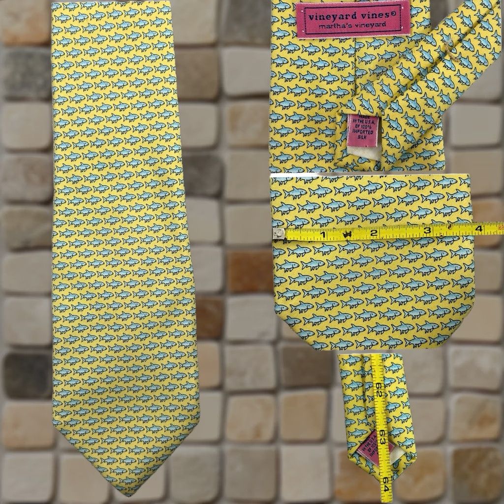 Vineyard Vines Vineyard Vines Bonefish Fish Yellow Necktie 100% Silk Hand Picked Tie Men's 64” Size ONE SIZE - 1 Thumbnail