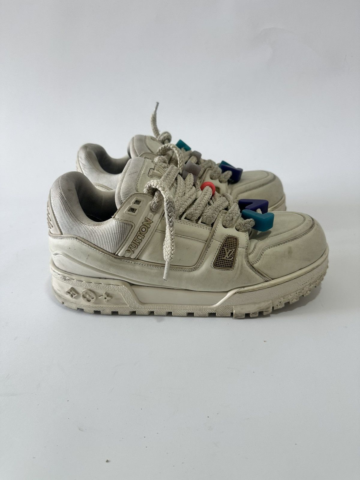 Louis Vuitton Louis Vuitton White Leather LV Trainer Maxi Sneakers Size 10 Size US 11 / EU 44 - 3 Thumbnail