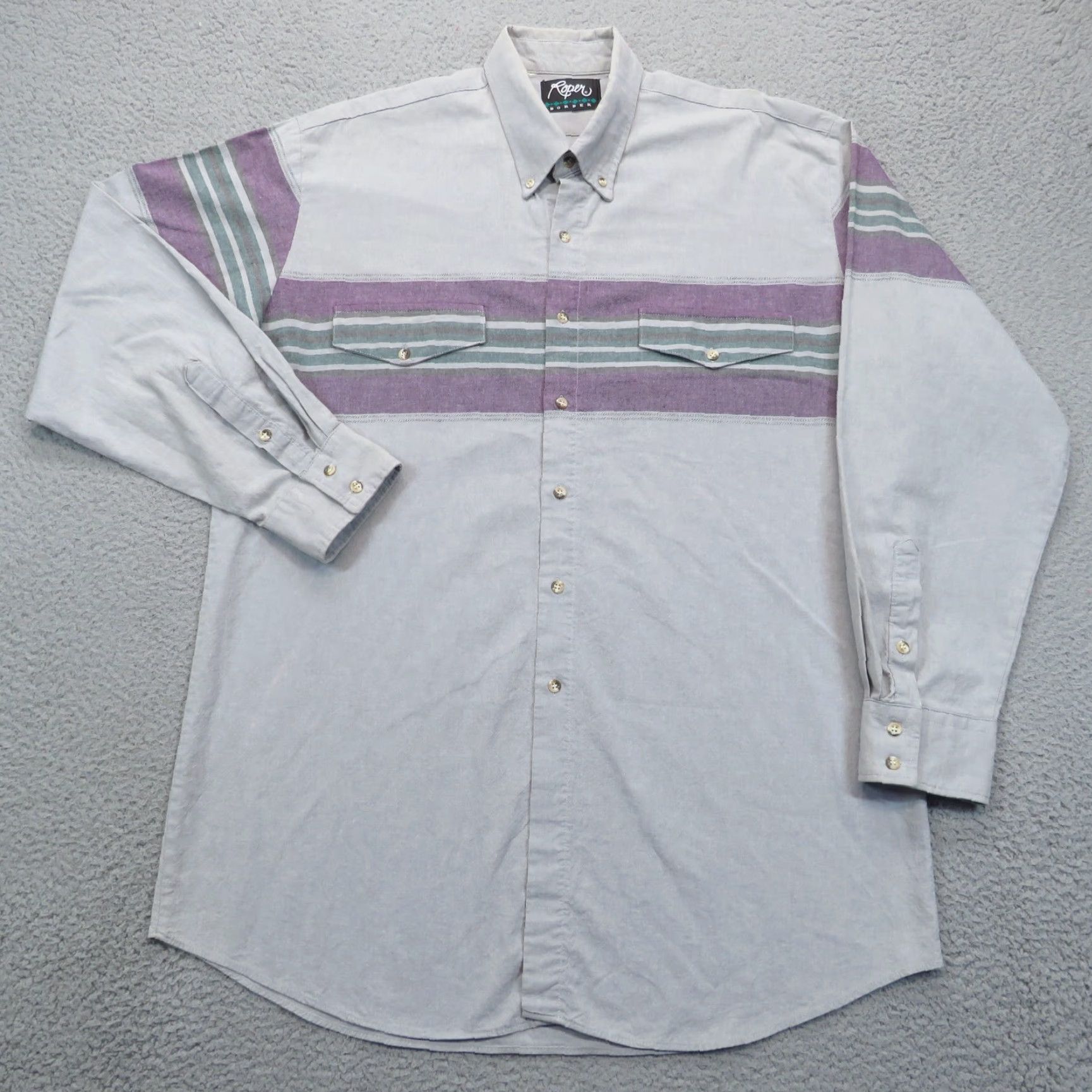Roper VINTAGE Roper Shirt Mens XL Gray Green Purple Stripe Long Sleeve Western Button Down Shirt Size US XL / EU 56 / 4 - 2 Thumbnail