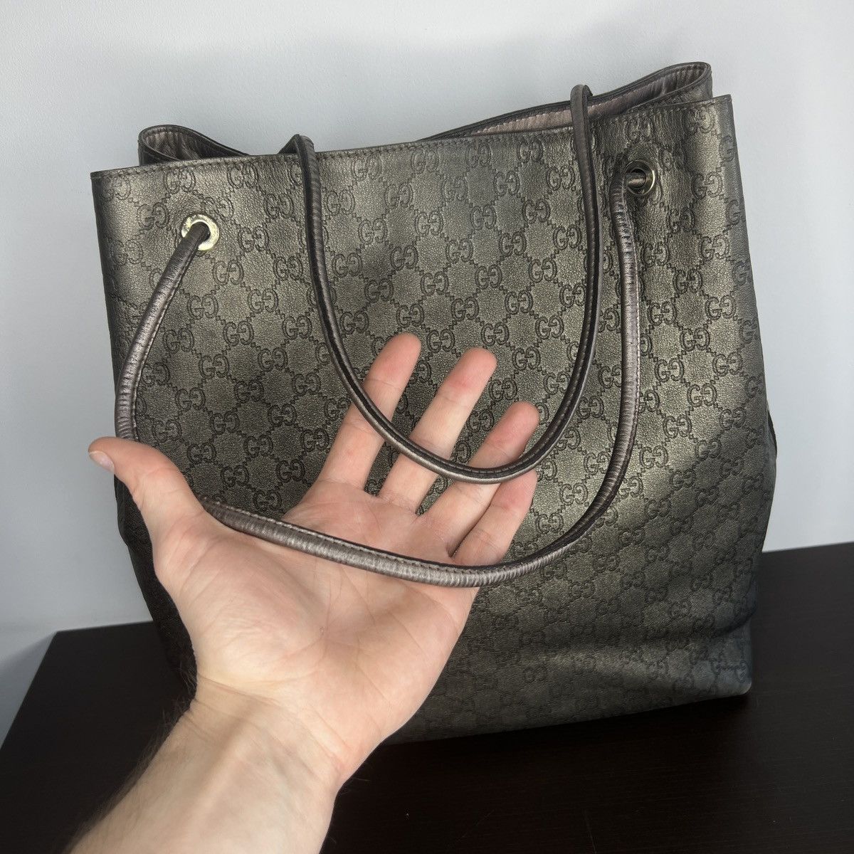 Gucci Vintage Gucci Monogram Tote Shoulder Bag Leather Beige Y2K Size ONE SIZE - 7 Thumbnail